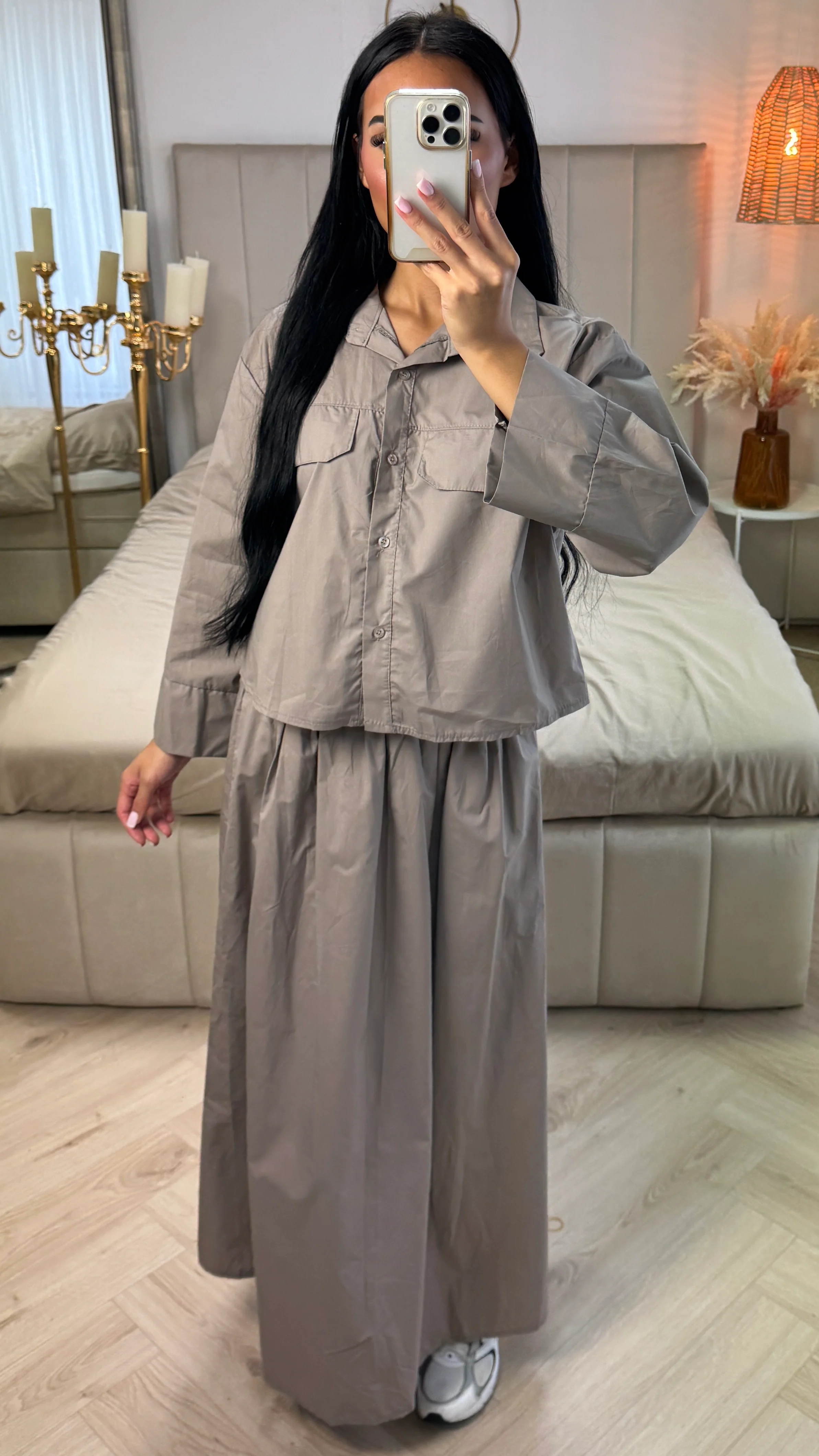 2-Delige Katoenen Set met Borstzakken en Maxi Rok - Image 3