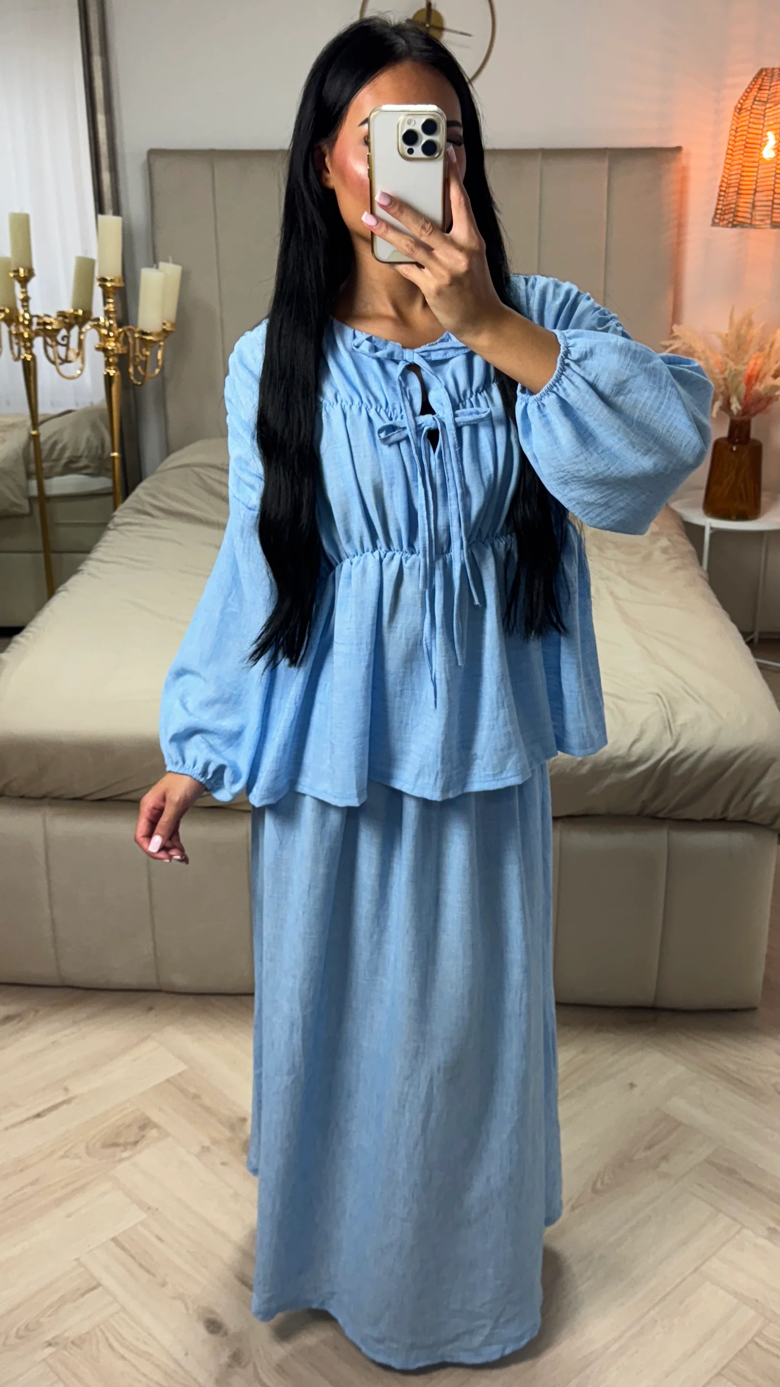 2-Delige Set met Plissé Blouse en Maxi Rok - Image 3
