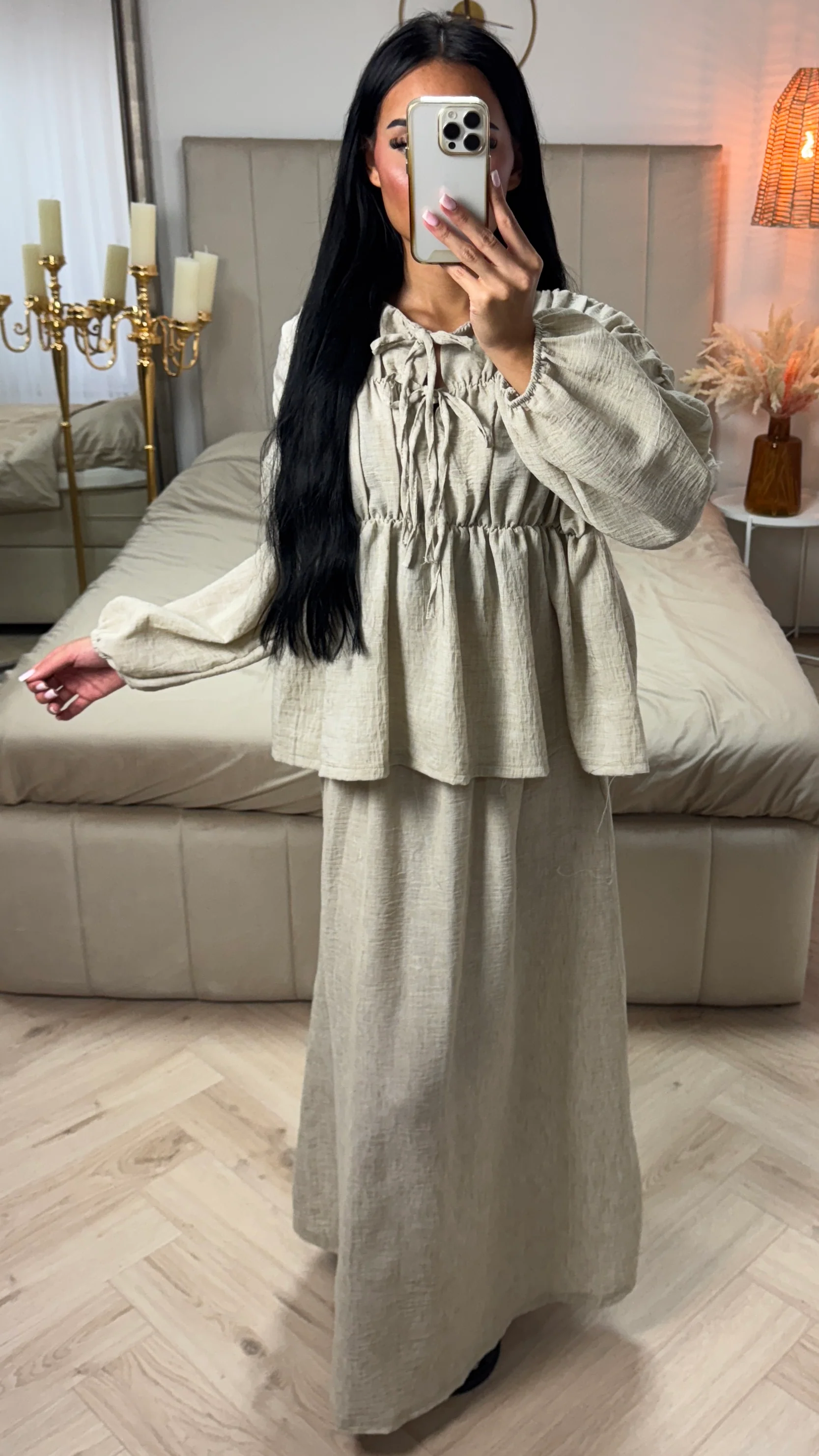 2-Delige Set met Plissé Blouse en Maxi Rok - Image 4