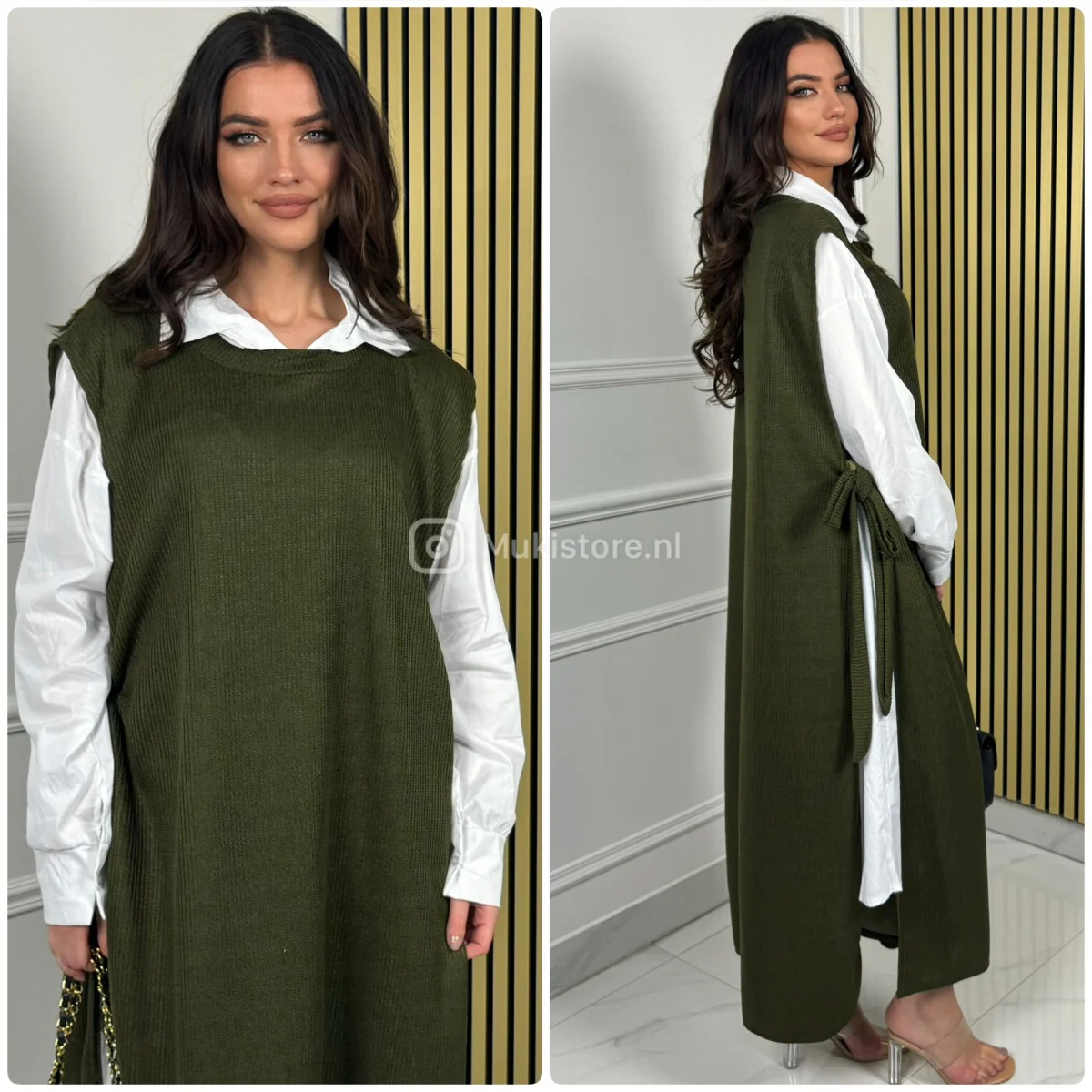 2pcs Heavy Corduroy Maxi Dress + Long Blouse Set - Image 2