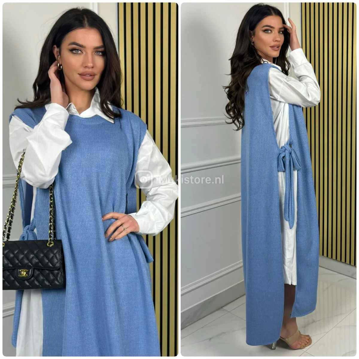 2pcs Heavy Corduroy Maxi Dress + Long Blouse Set - Image 7