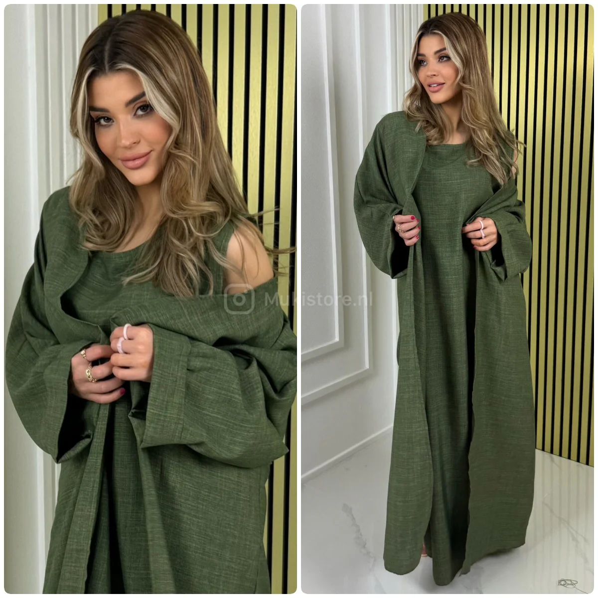 2pcs Linen Effect Set Sleeveless Dress + Kimono Oversized - Image 2