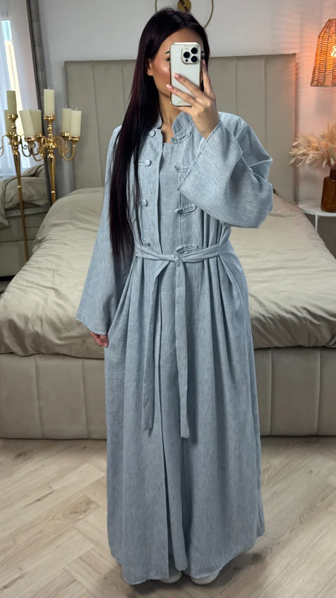 2pcs Linnenlook Set Button Tie Belt Kimono + Underdress - Image 2