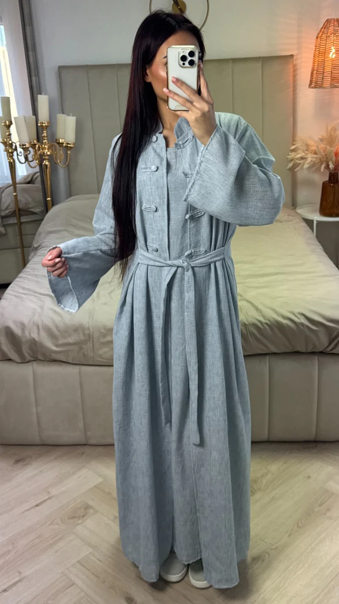 2pcs Linnenlook Set Button Tie Belt Kimono + Underdress - Image 3