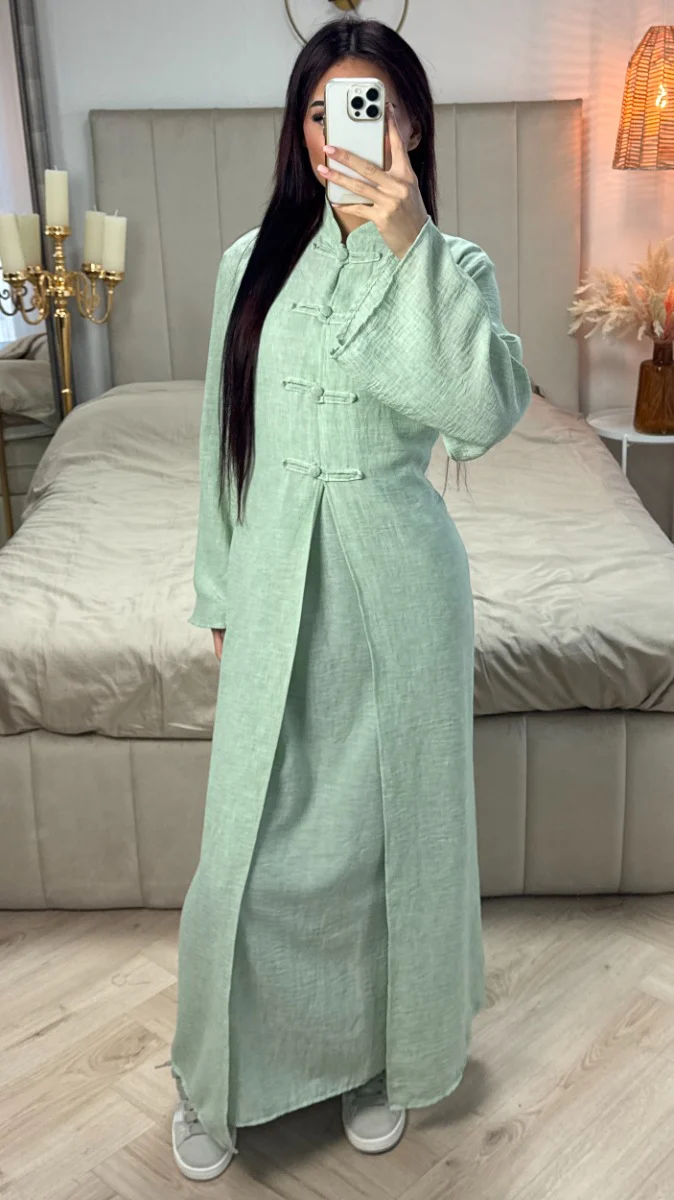 2pcs Linnenlook Set Button Tie Belt Kimono + Underdress - Image 4