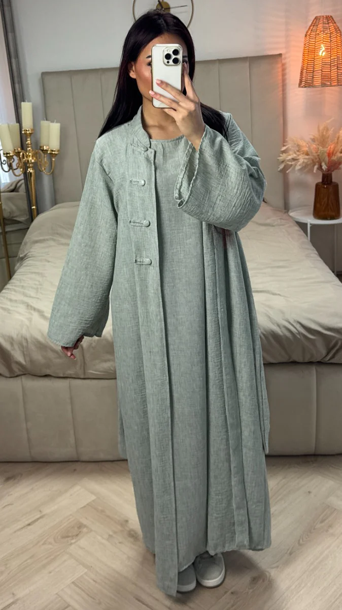 2pcs Linnenlook Set Button Tie Belt Kimono + Underdress - Image 6