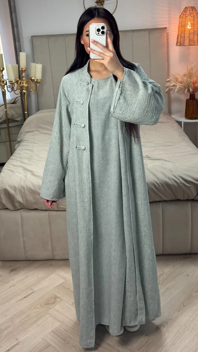 2pcs Linnenlook Set Button Tie Belt Kimono + Underdress - Image 7