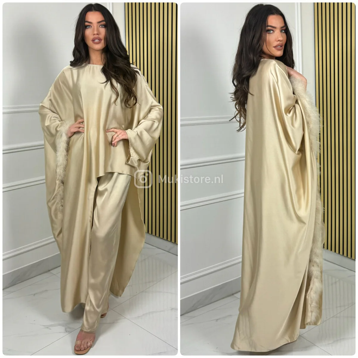 2pcs Satin Set Fur Detail - Image 2