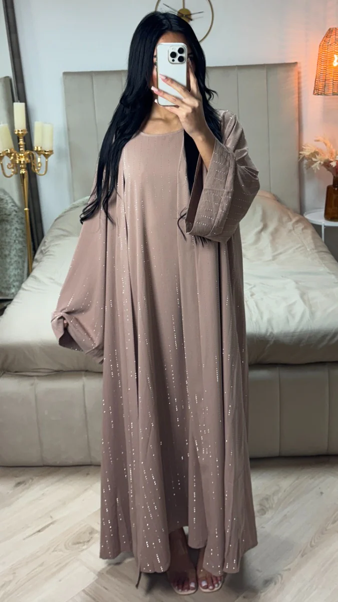 2pcs Set Kimono + Dress Oversized Strass Abaya - Image 10