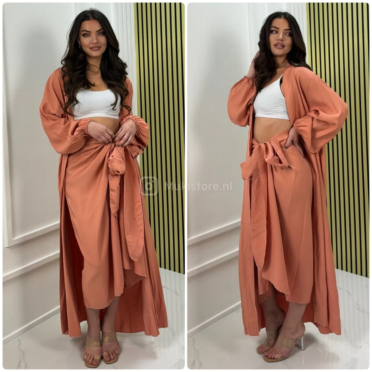 2pcs Set Kimono + Tie Belt Skirt