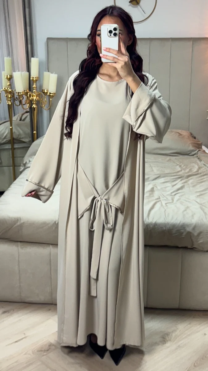 2pcs Set Kimono + Tie Belt Underdress Golden Details - Image 3