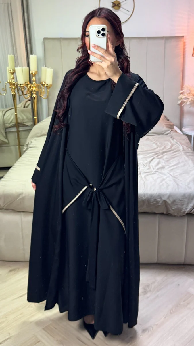 2pcs Set Kimono + Tie Belt Underdress Golden Details - Image 5