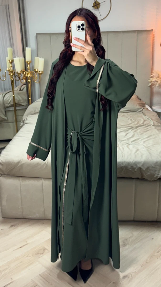 2pcs Set Kimono + Tie Belt Underdress Golden Details - Image 7