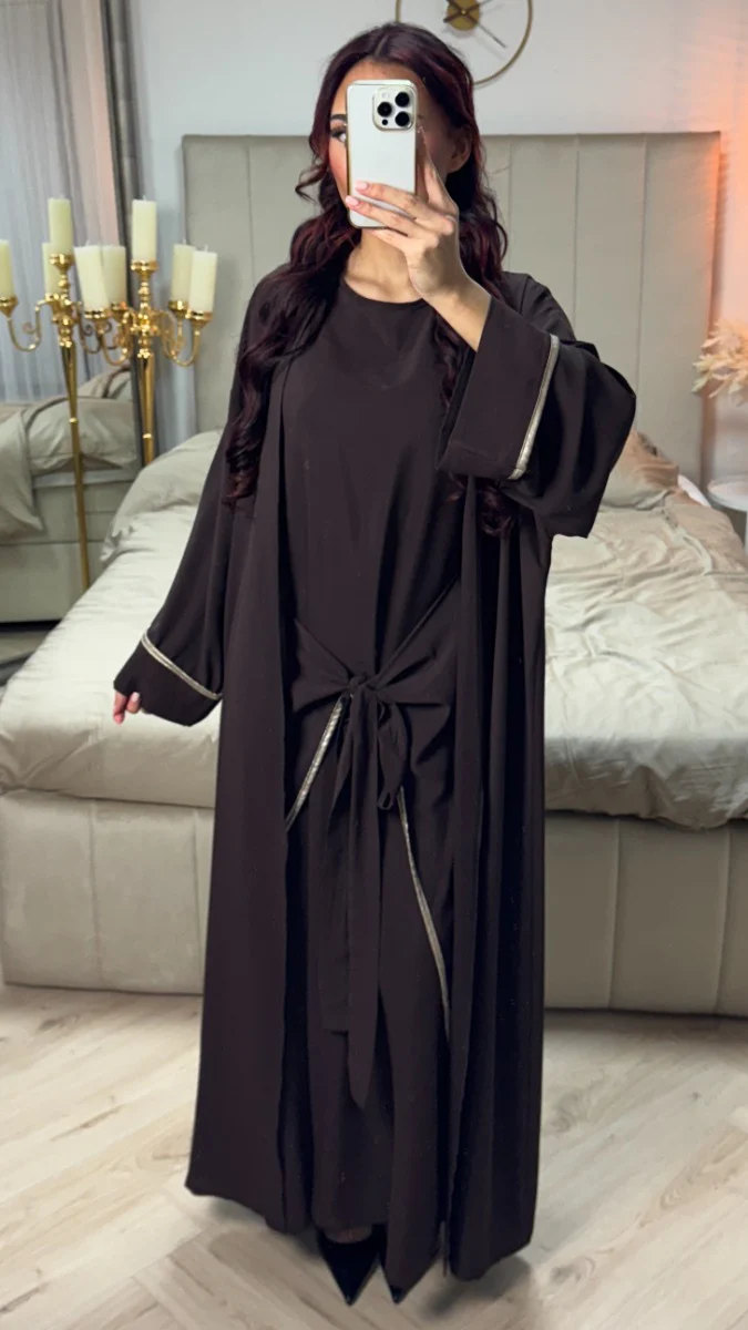 2pcs Set Kimono + Tie Belt Underdress Golden Details - Image 8