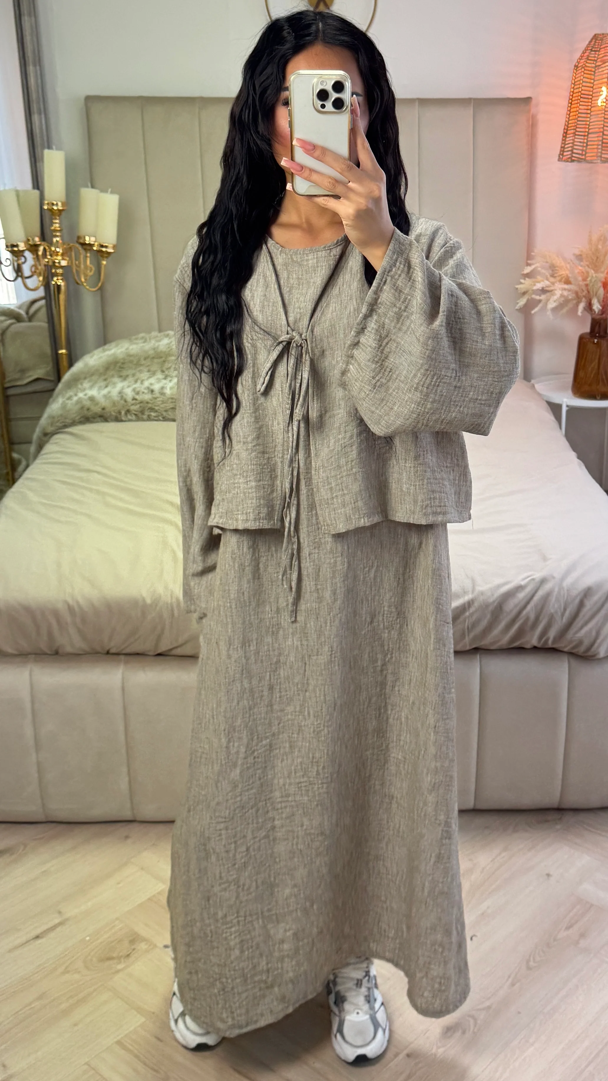 2pcs Set Tie Cardigan + Sleeveless Dress Set - Image 3