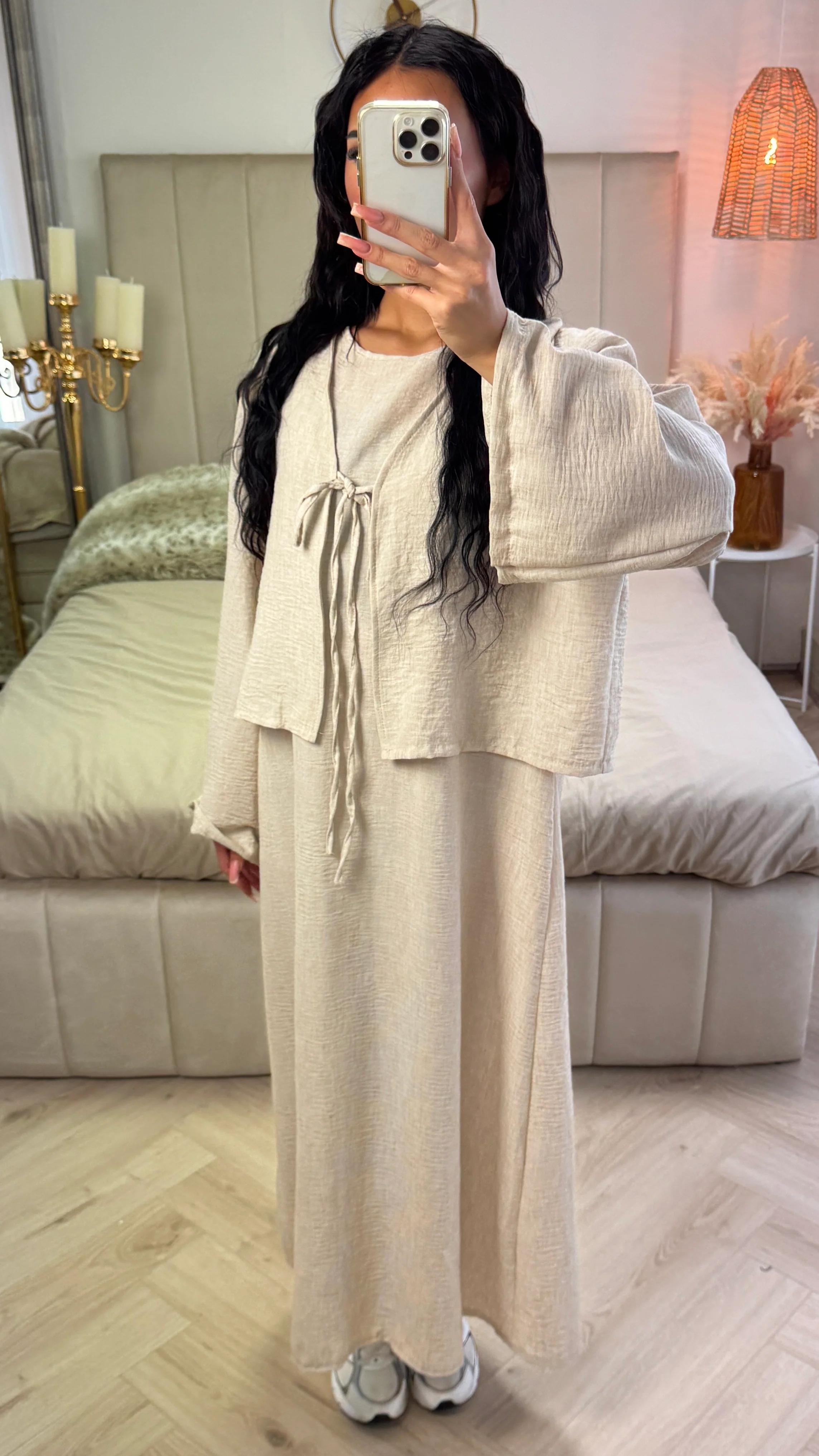 2pcs Set Tie Cardigan + Sleeveless Dress Set - Image 8