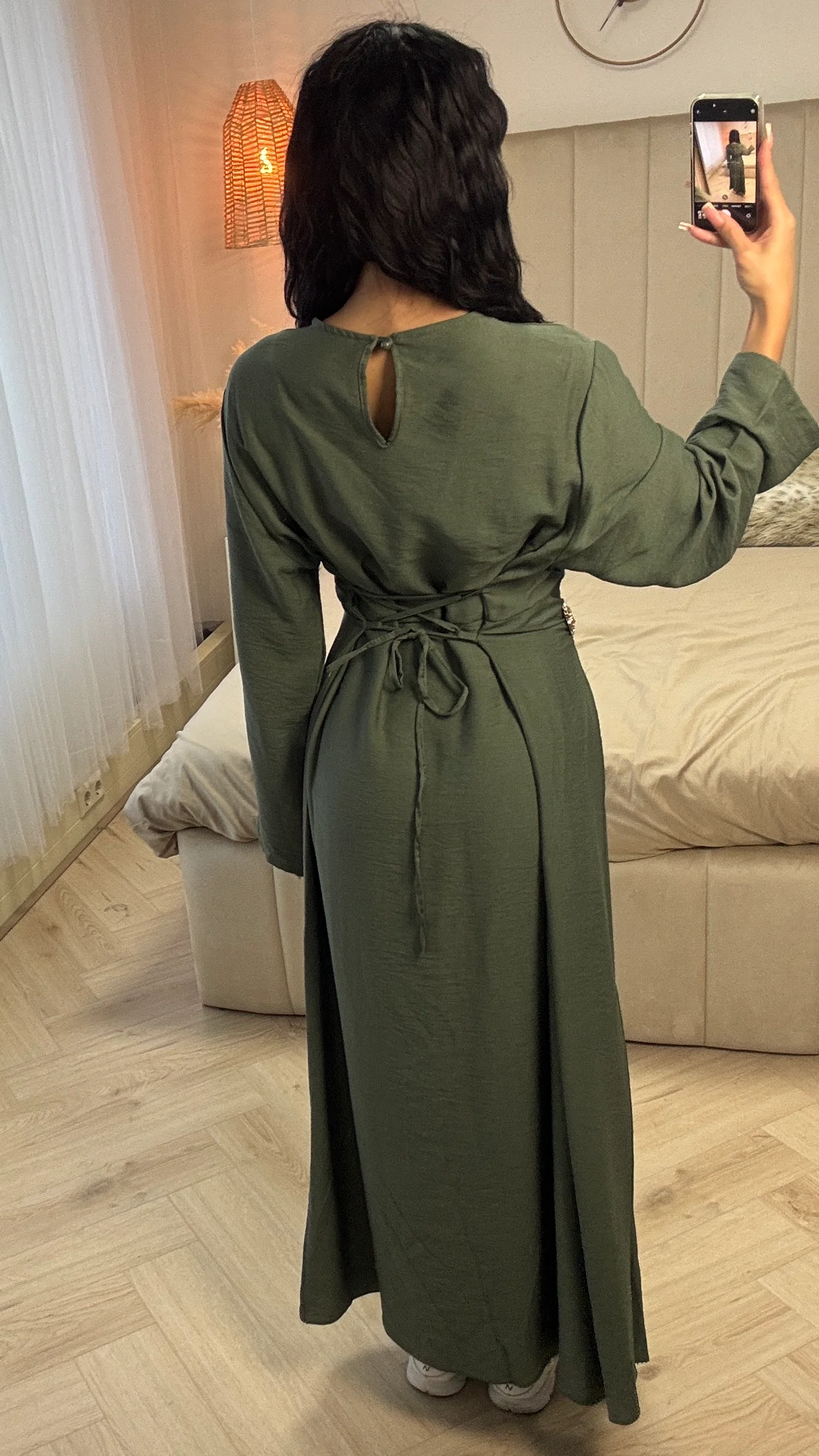 Split Dress Golden Button Detail Integrated Skirt - Image 4