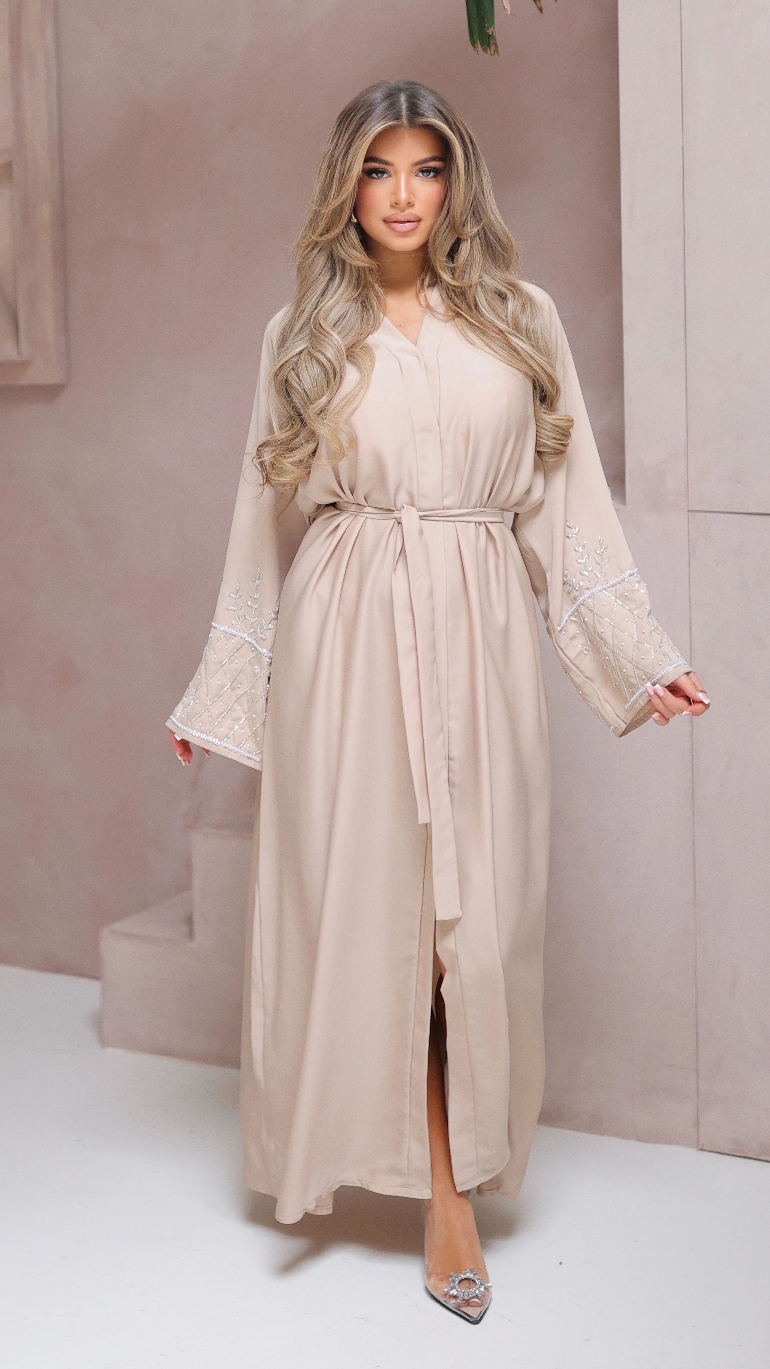 786 | Chester Detail Abaya + Tie Belt + Scarf - Image 5