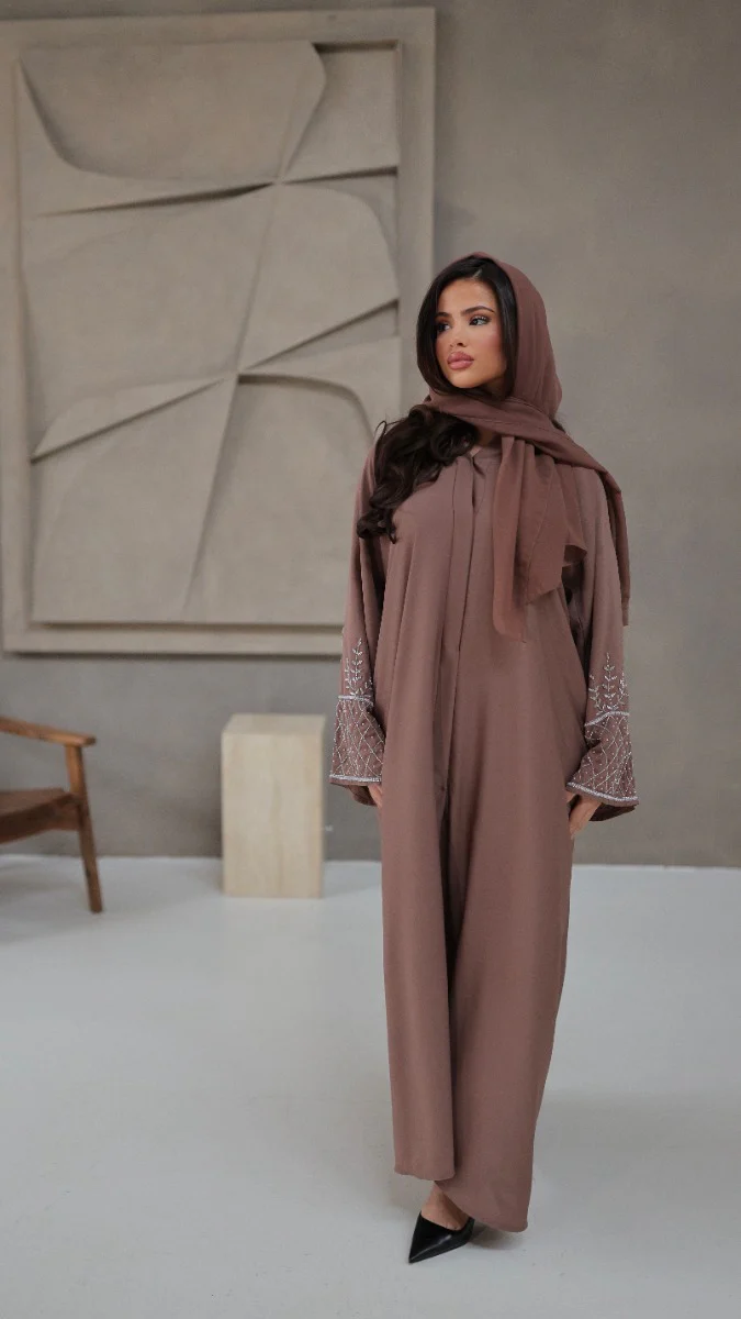 786 | Chester Detail Abaya + Tie Belt + Scarf - Image 3