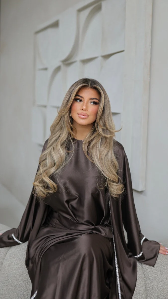 786 | Kimono Diamond Detail + Tie Belt Dress + Scarf - Image 3