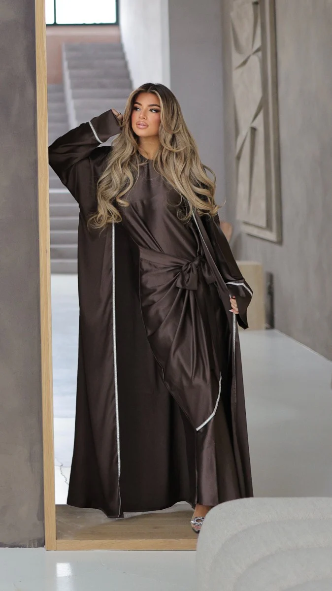 786 | Kimono Diamond Detail + Tie Belt Dress + Scarf - Image 4