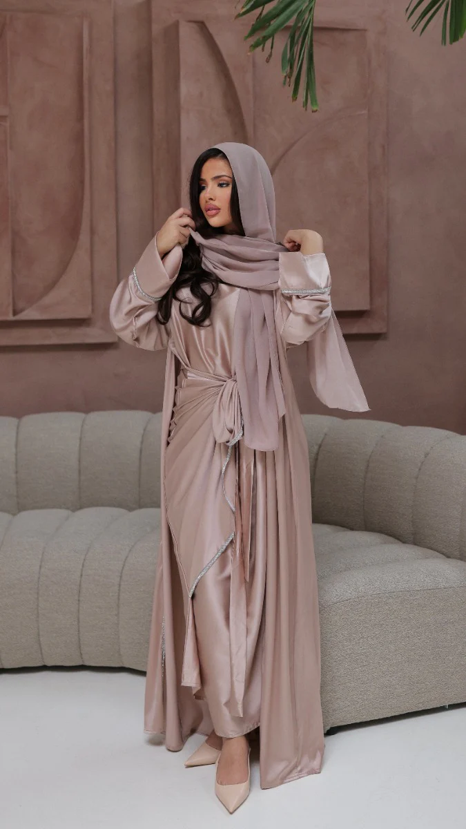 786 | Kimono Diamond Detail + Tie Belt Dress + Scarf - Image 3
