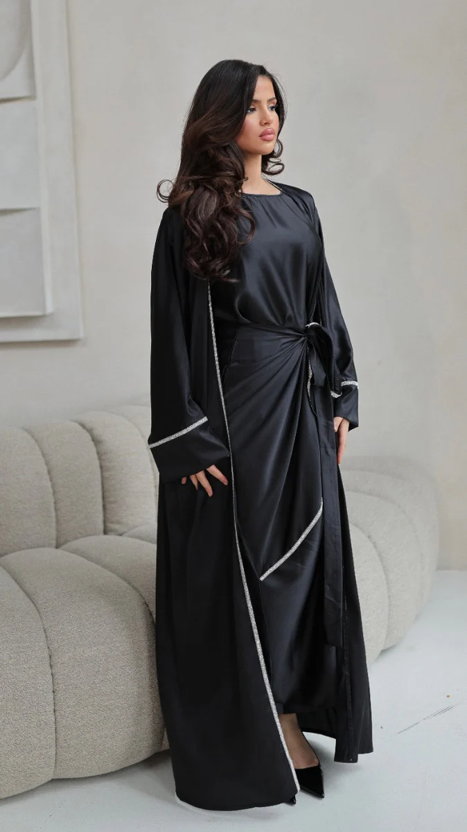 786 | Kimono Diamond Detail + Tie Belt Dress + Scarf - Image 2
