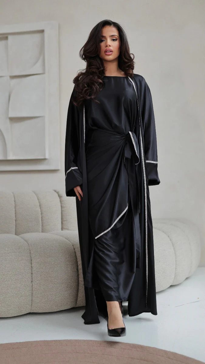 786 | Kimono Diamond Detail + Tie Belt Dress + Scarf - Image 3