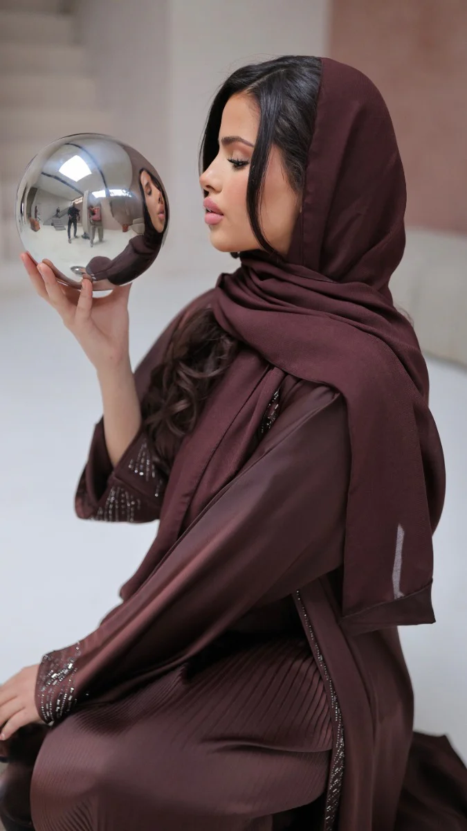 786 | Kimono Stones Detail + Pleated Dress + Tie Belt + Scarf - Image 3