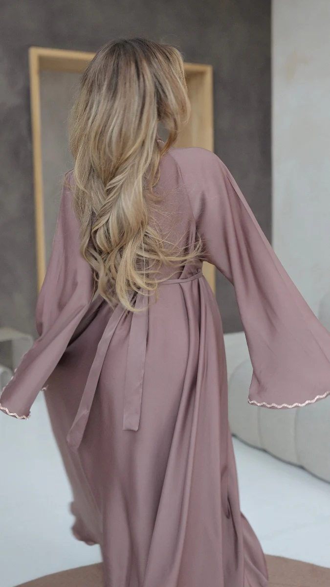 786 | Wave Diamond Detail Abaya + Tie Belt Dress + Scarf - Image 3