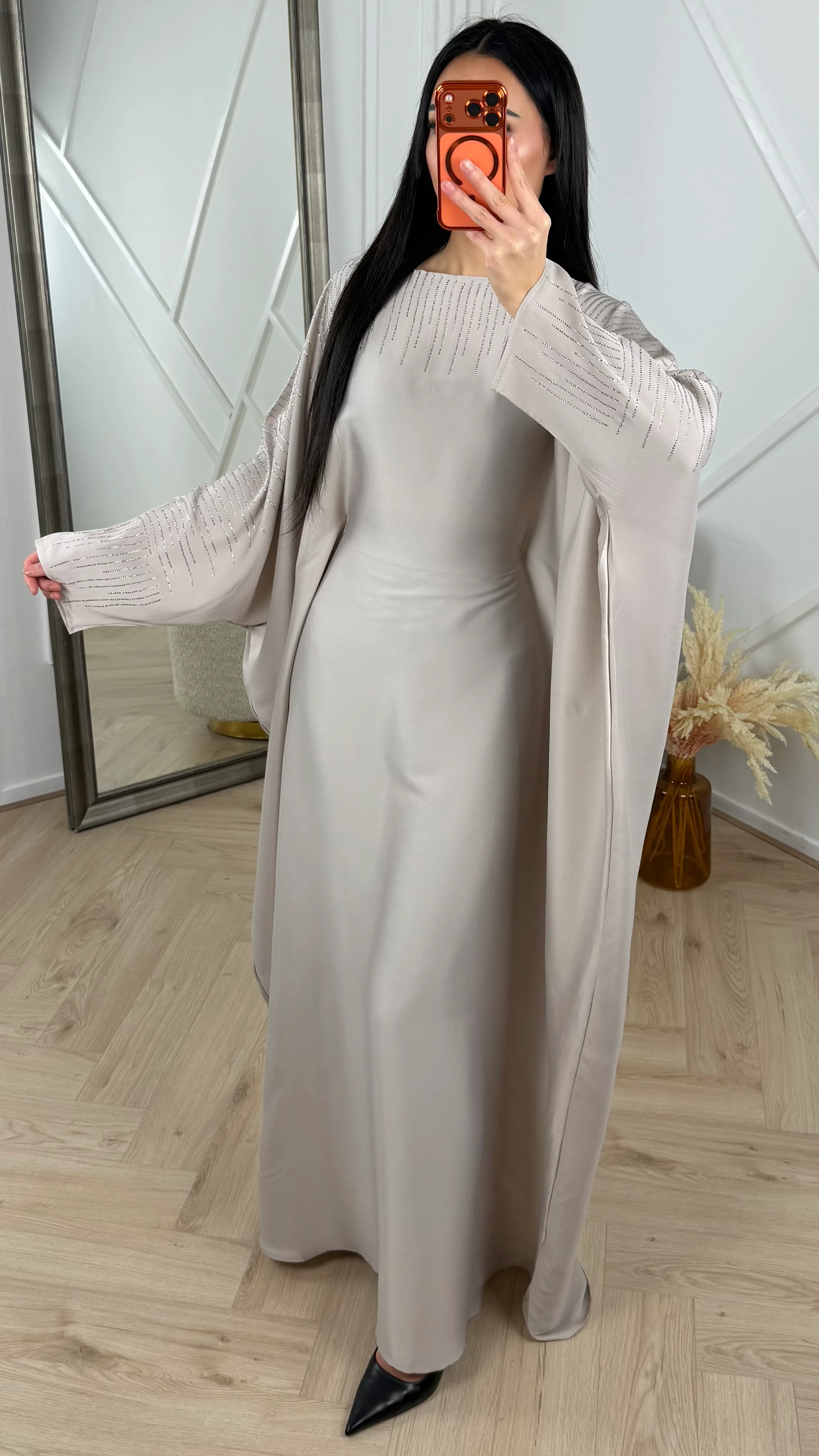 Abaya Jurk met Strass Details en Cape Mouwen - Image 2