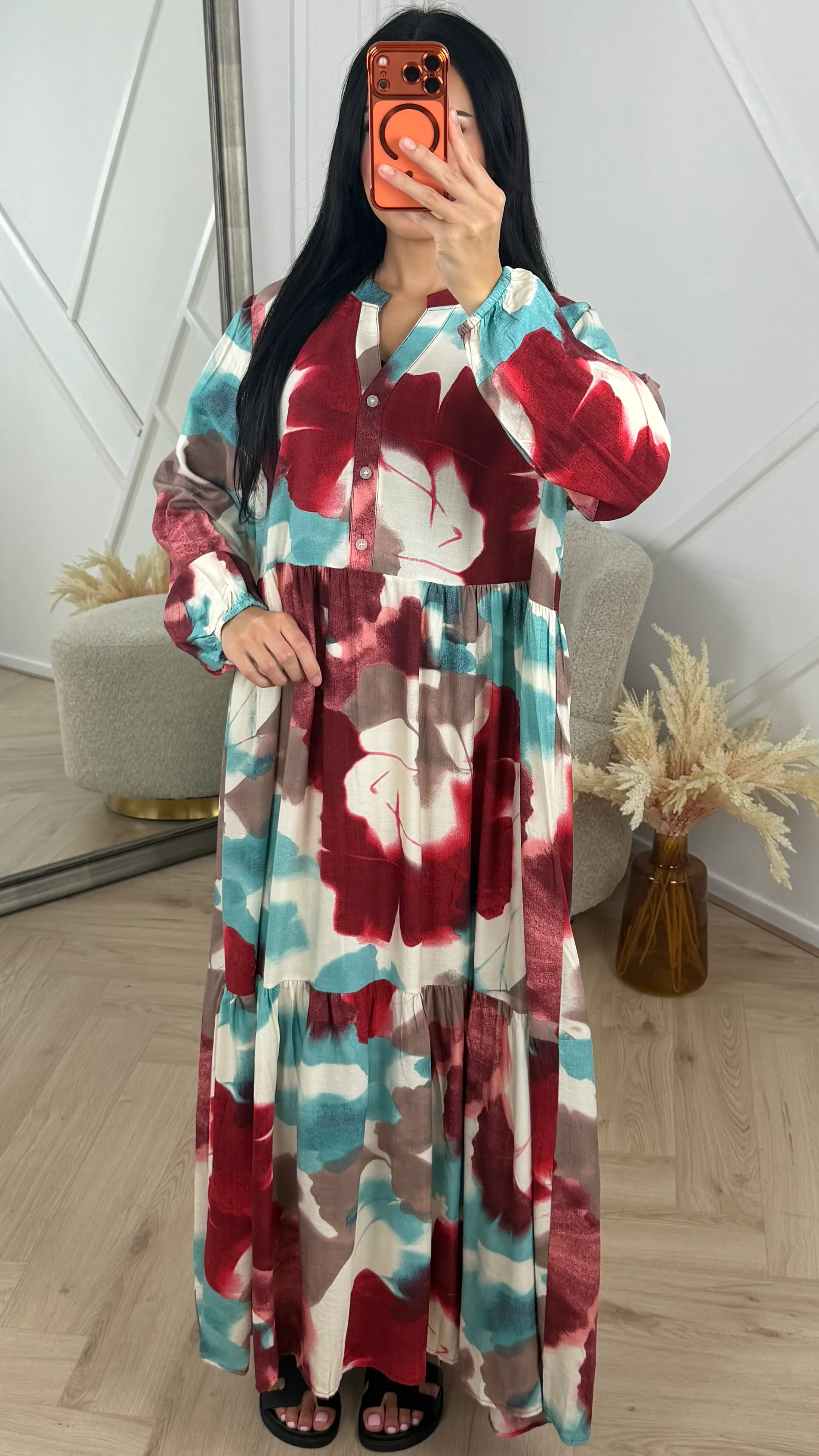 Abstract Print Maxi Jurk met Knoopsluiting 5607 - Image 3