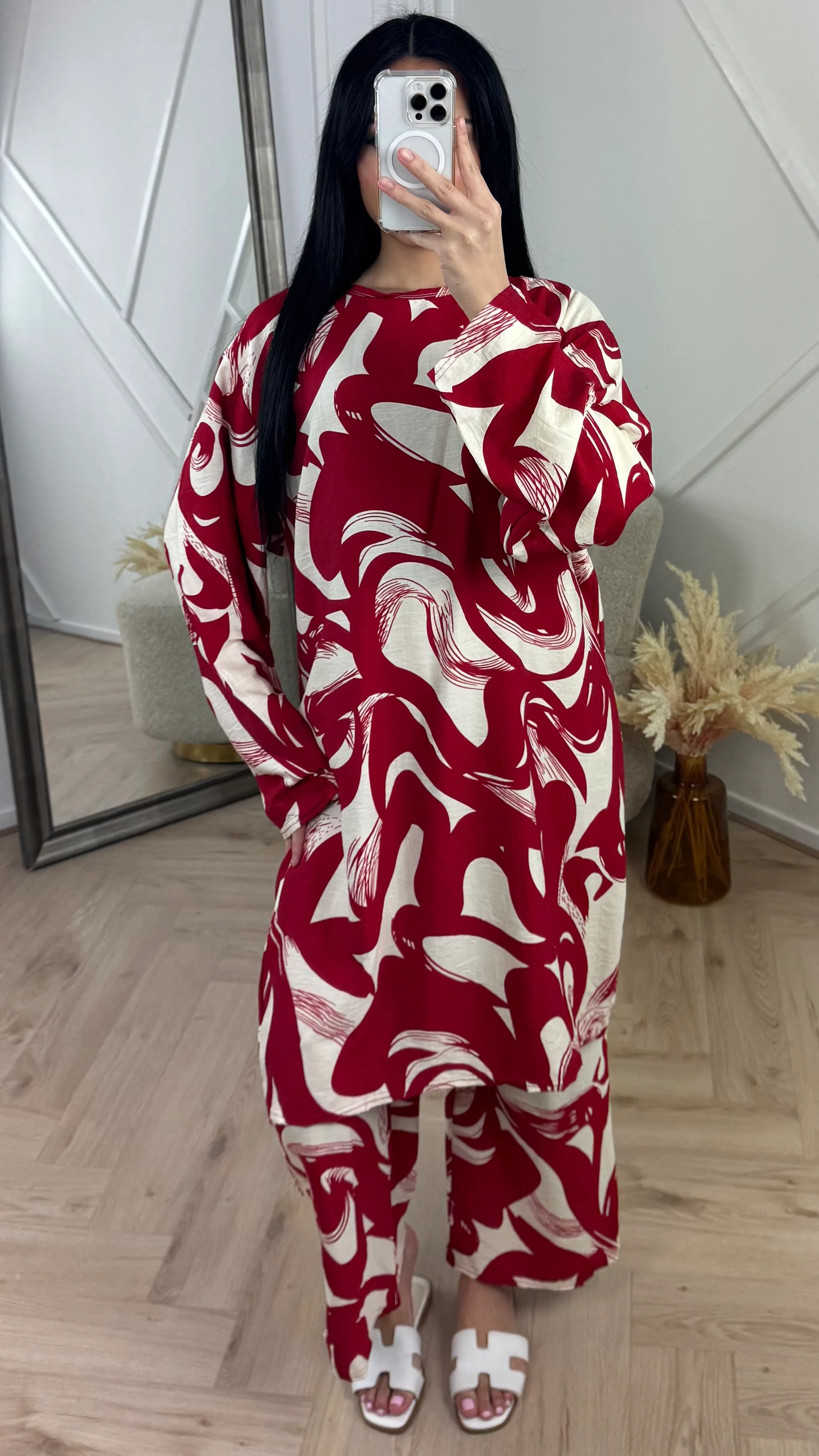 Abstract Print Tweedelige Set met Wijde Broek F8808 - Image 2