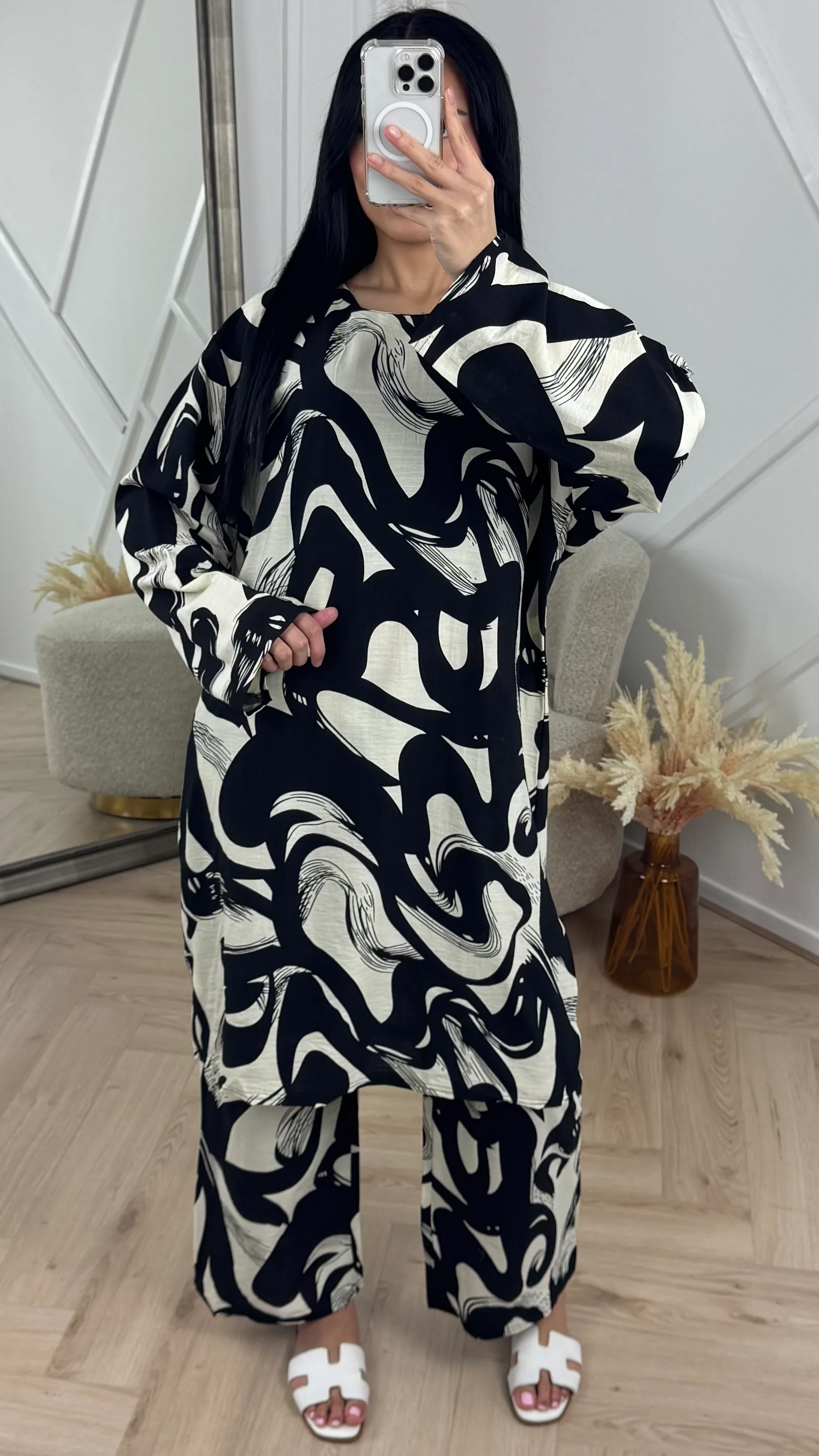 Abstract Print Tweedelige Set met Wijde Broek F8808 - Image 3