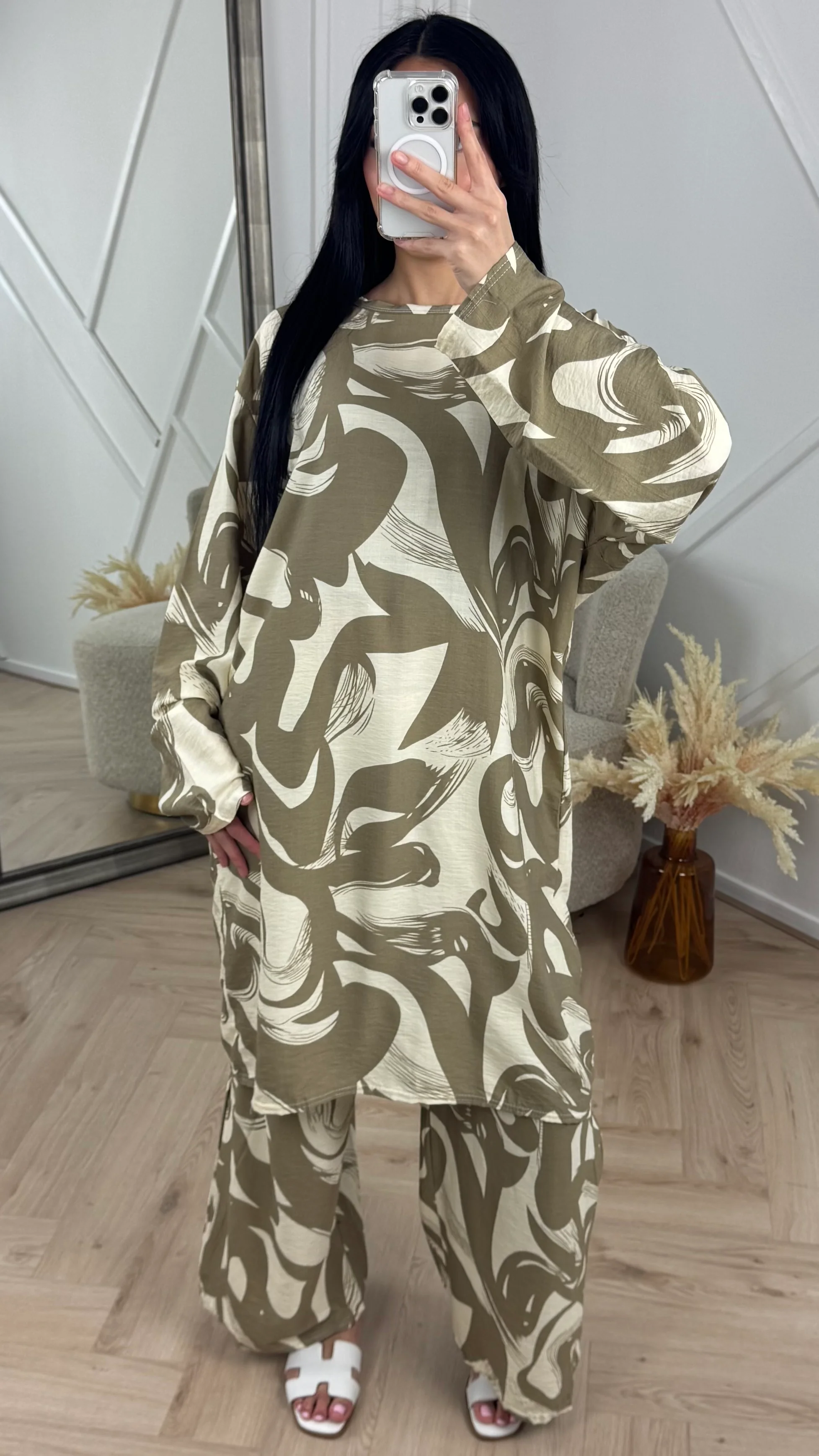 Abstract Print Tweedelige Set met Wijde Broek F8808 - Image 4