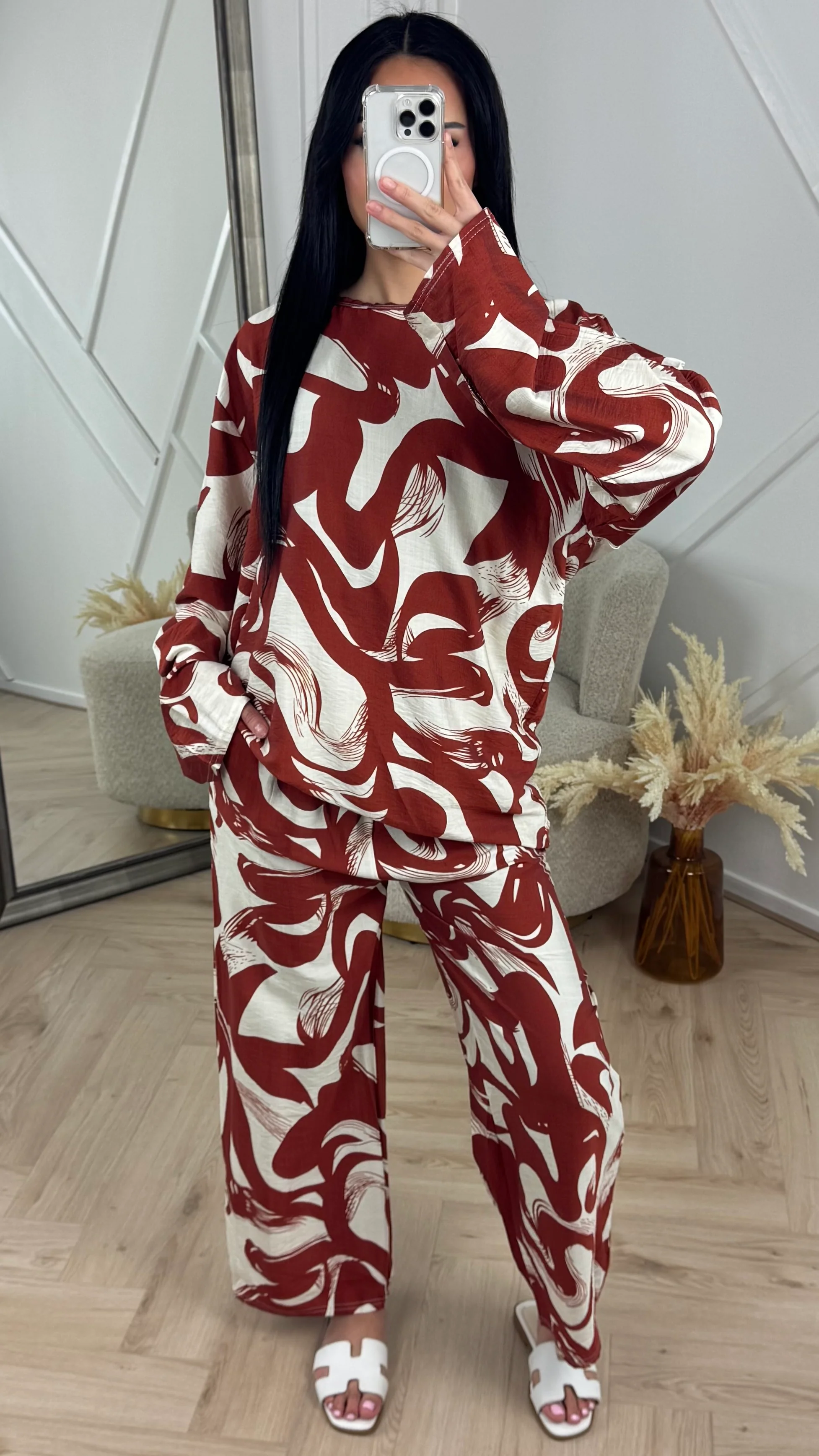 Abstract Print Tweedelige Set met Wijde Broek F8808 - Image 5