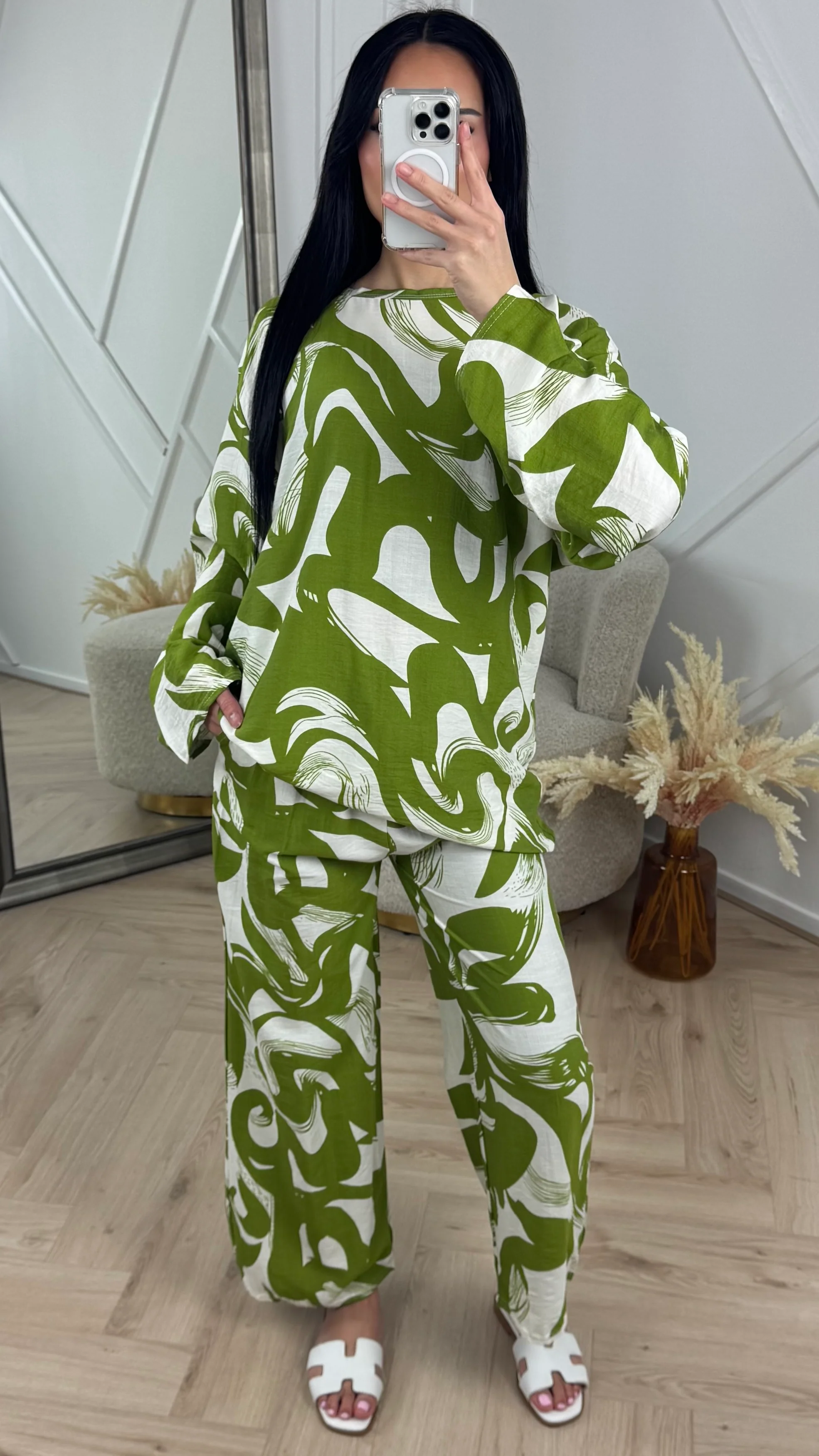 Abstract Print Tweedelige Set met Wijde Broek F8808 - Image 6
