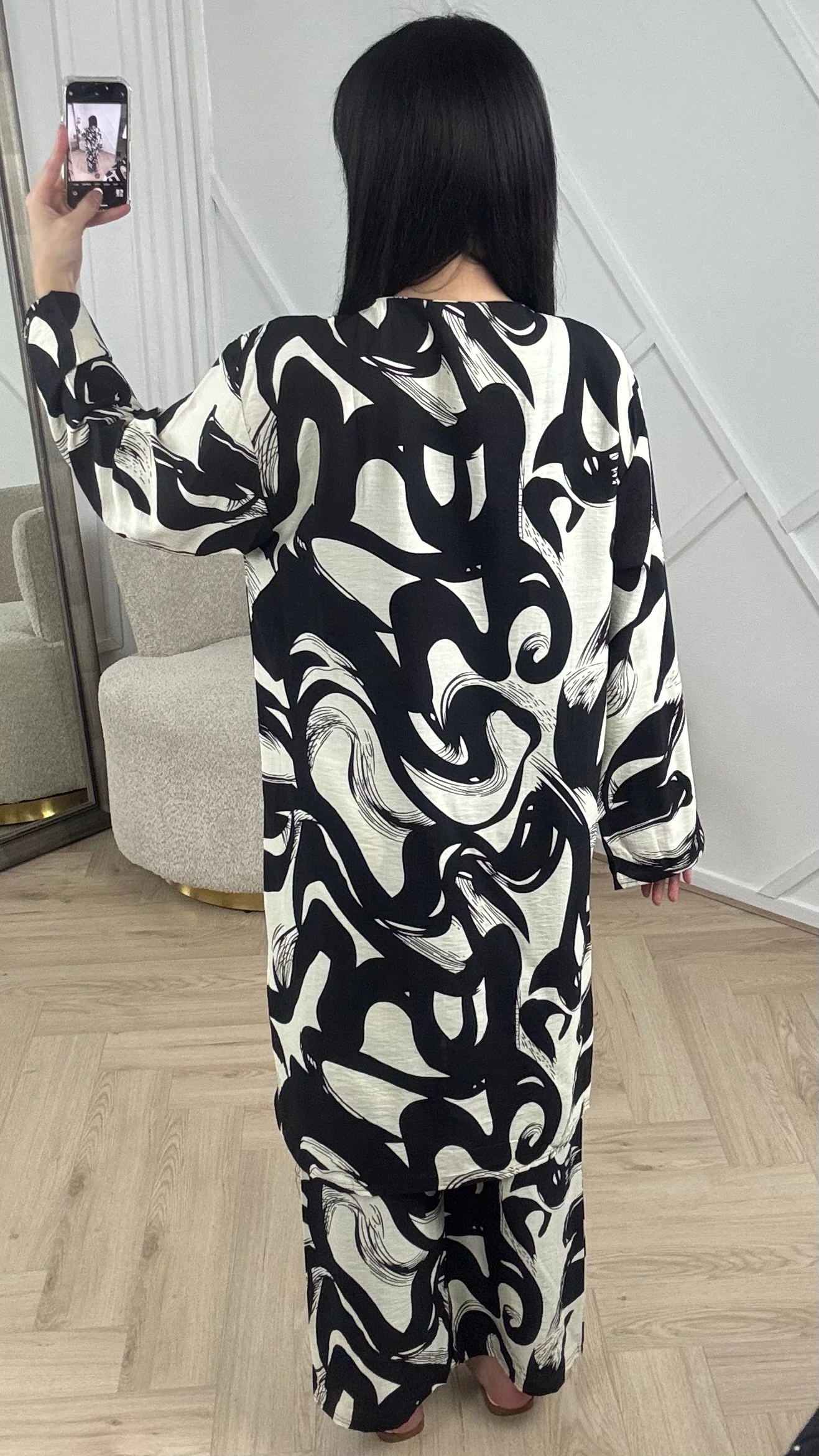 Abstract Print Tweedelige Set met Wijde Broek F8808 - Image 7
