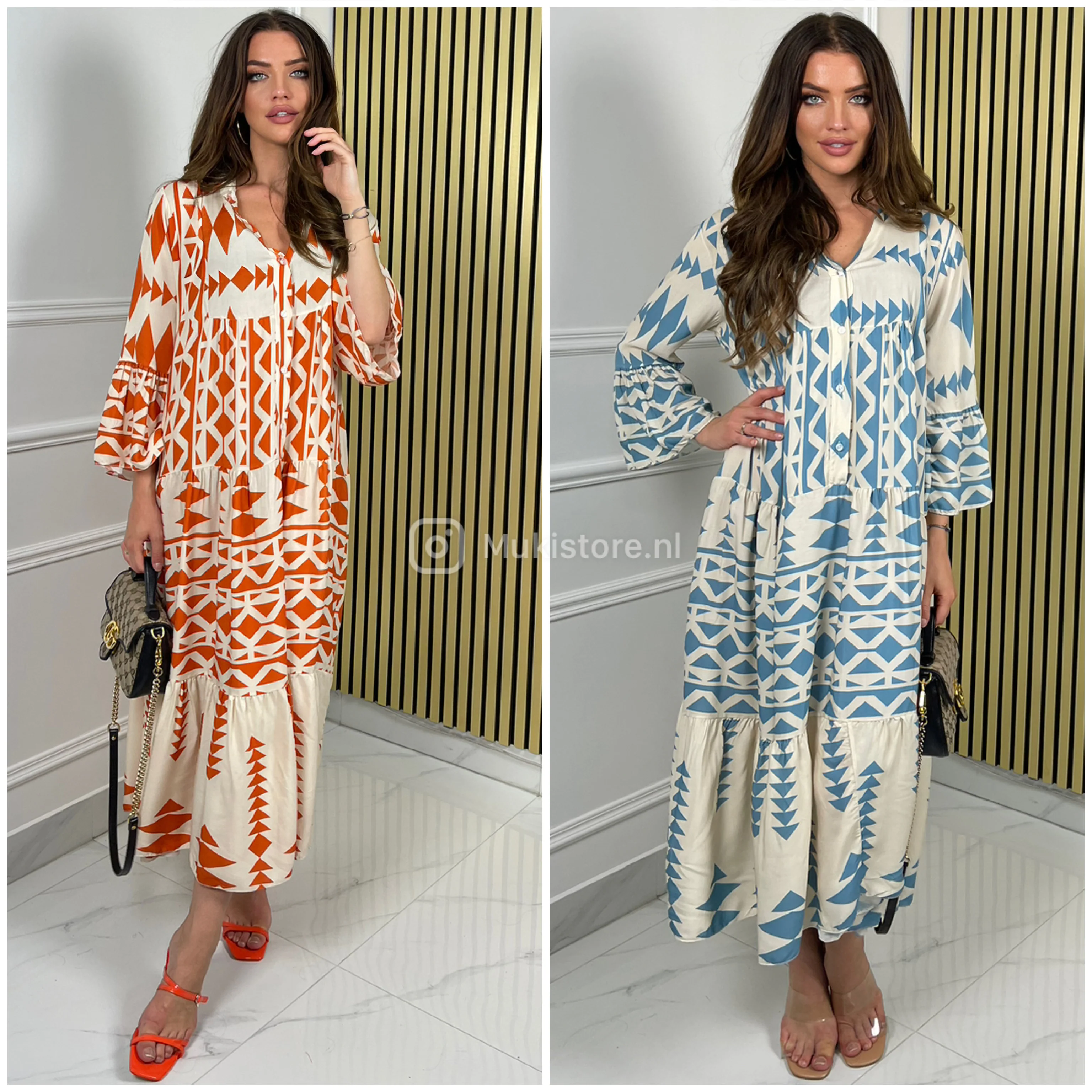 Aztec Maxi Dress Pleated Button Dress - Image 9