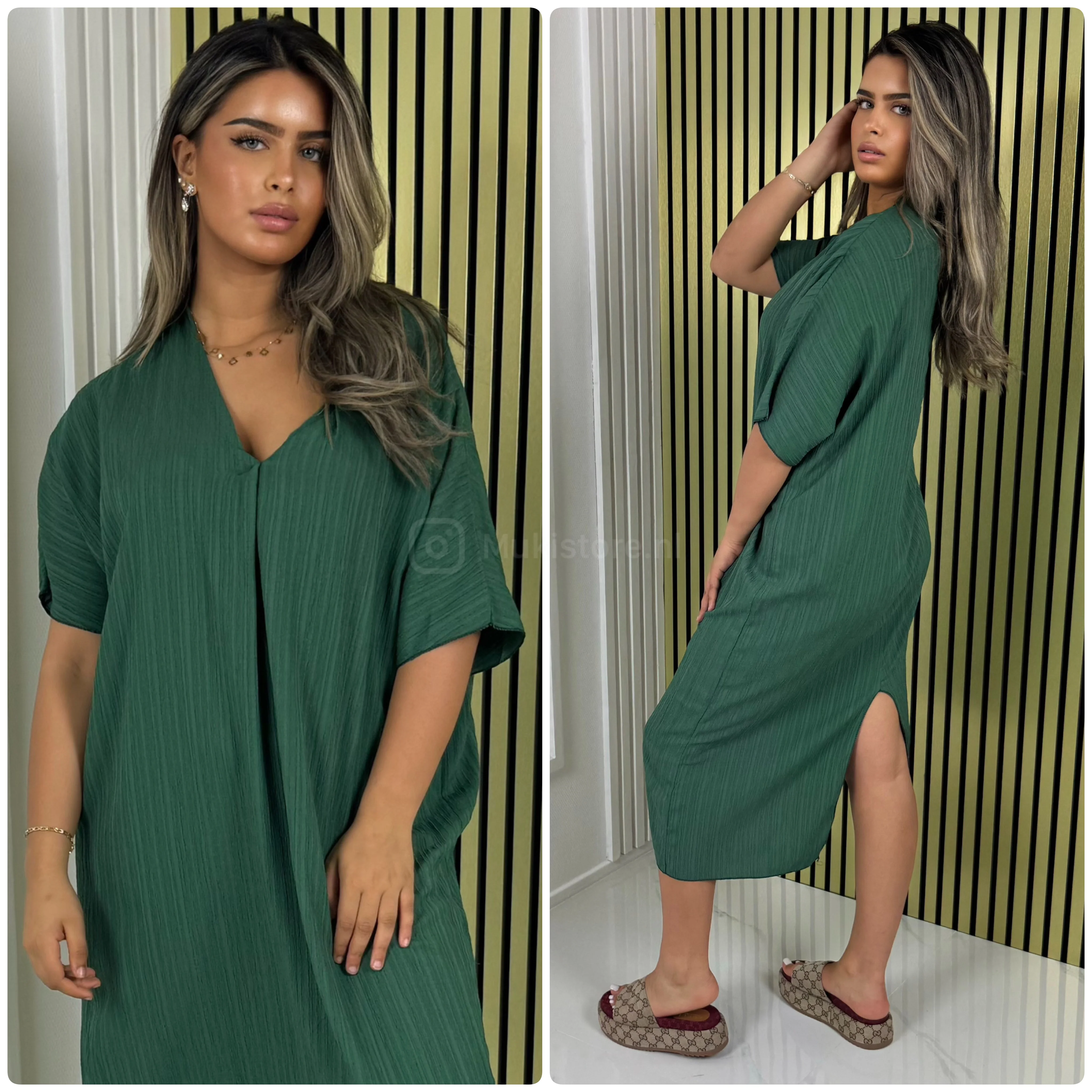 Backsplit Premium Stripe Material V Neck Dress - Image 26