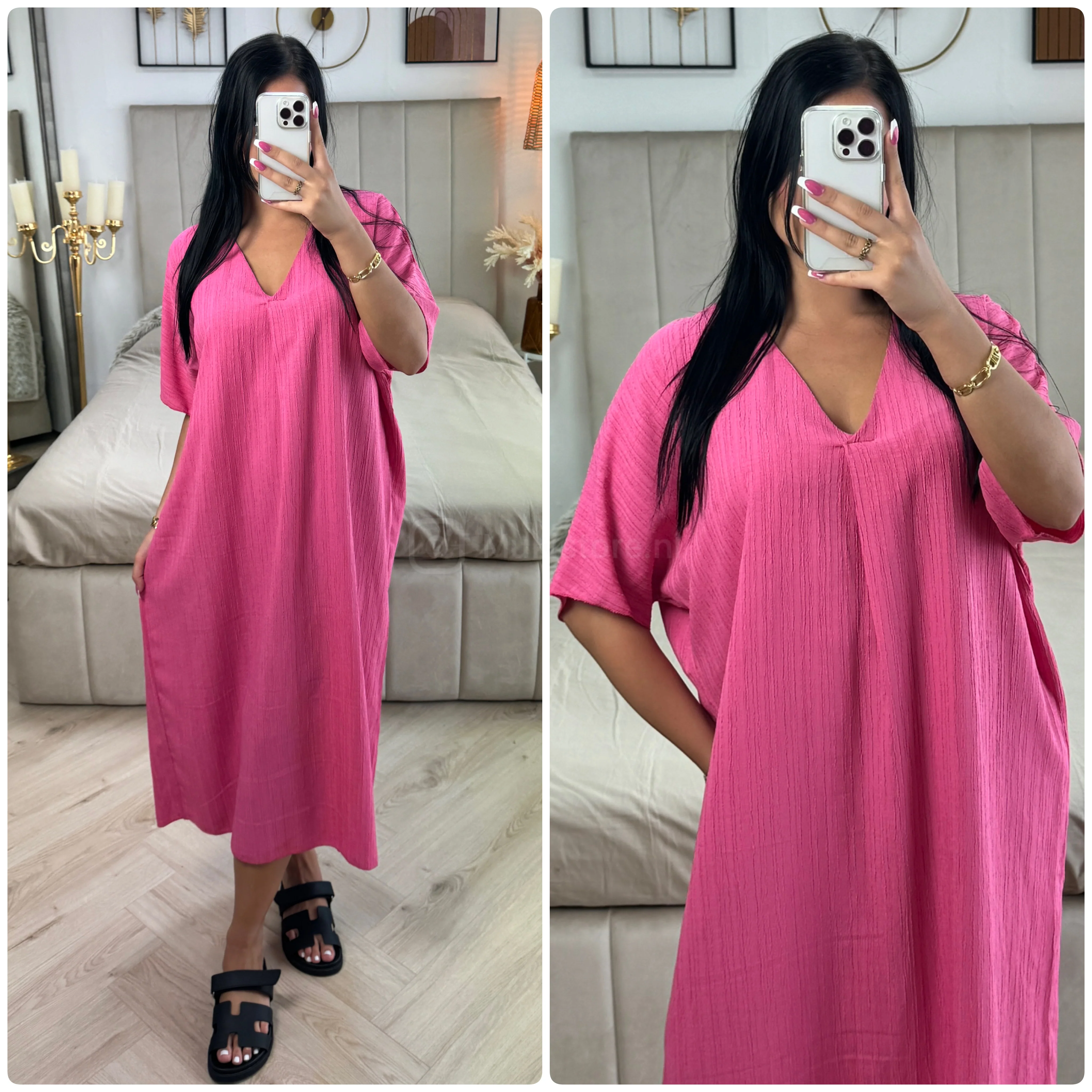Backsplit Premium Stripe Material V Neck Dress - Image 28