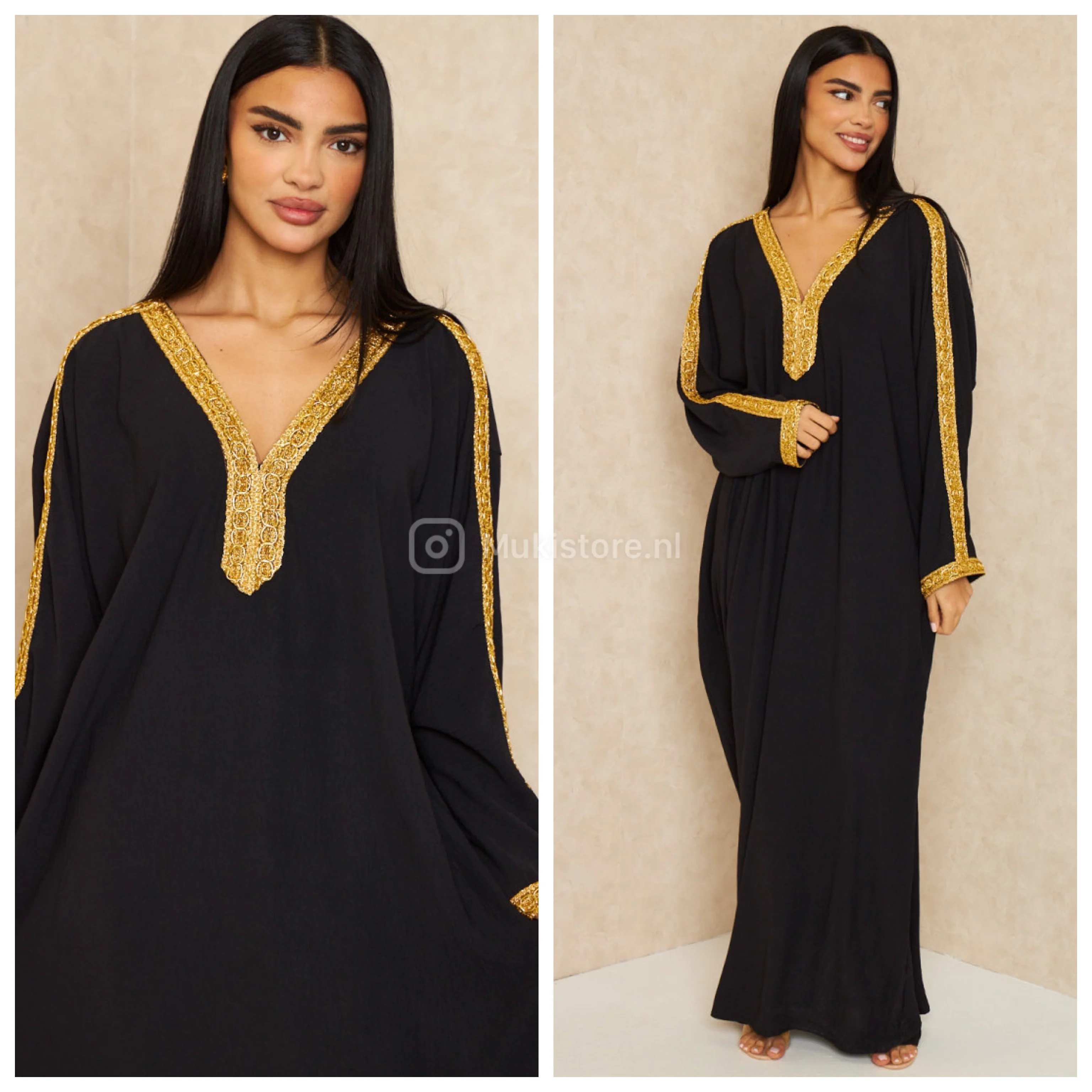 Beautiful Golden Embroidered V Maxi Dress - Image 9