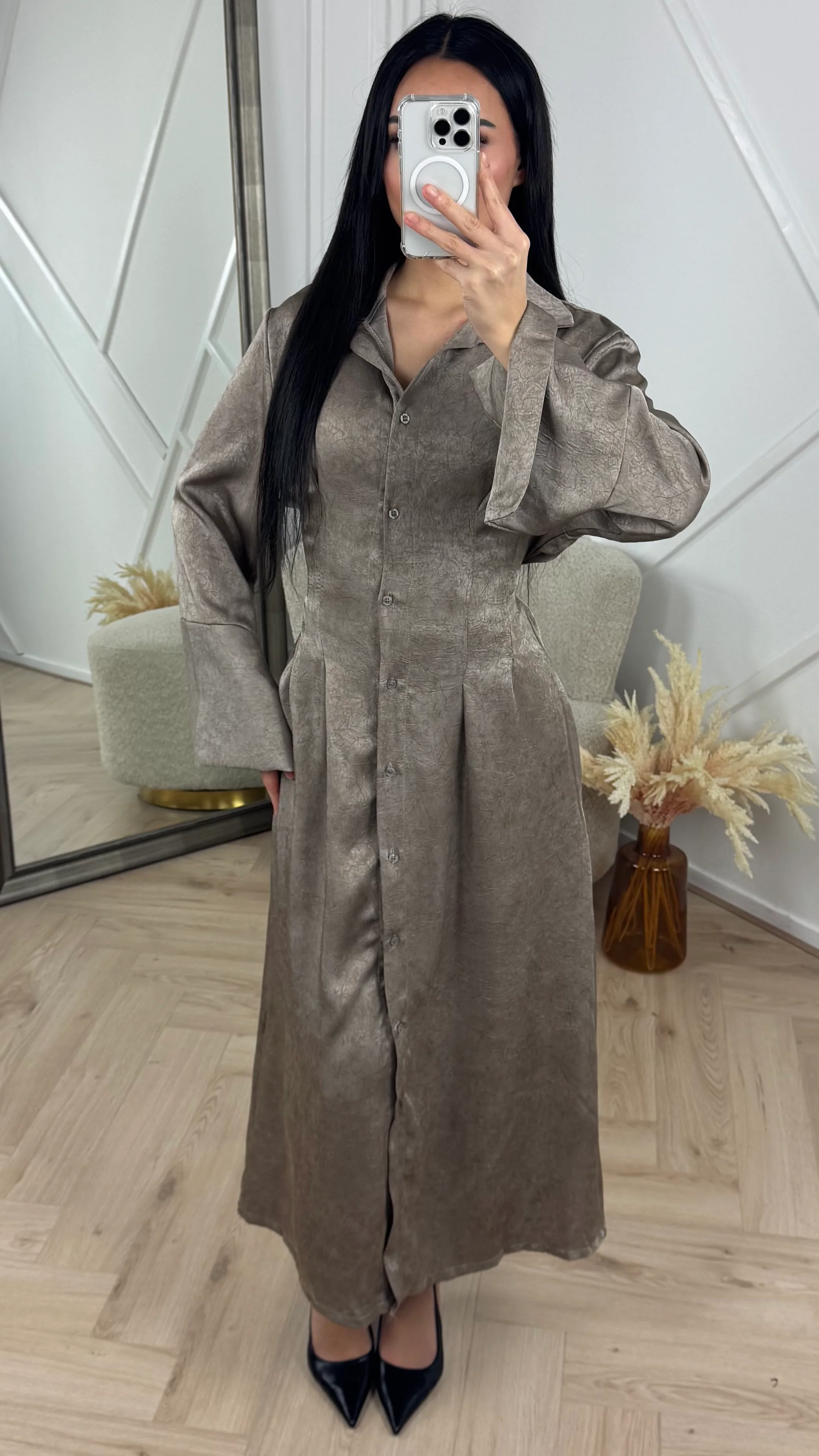 Blouse Maxi Jurk met Kraag en Taillelint - Image 4