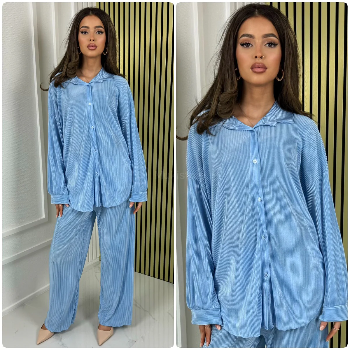 Blouse Wide Leg Set Shiny Ribbed - Image 5