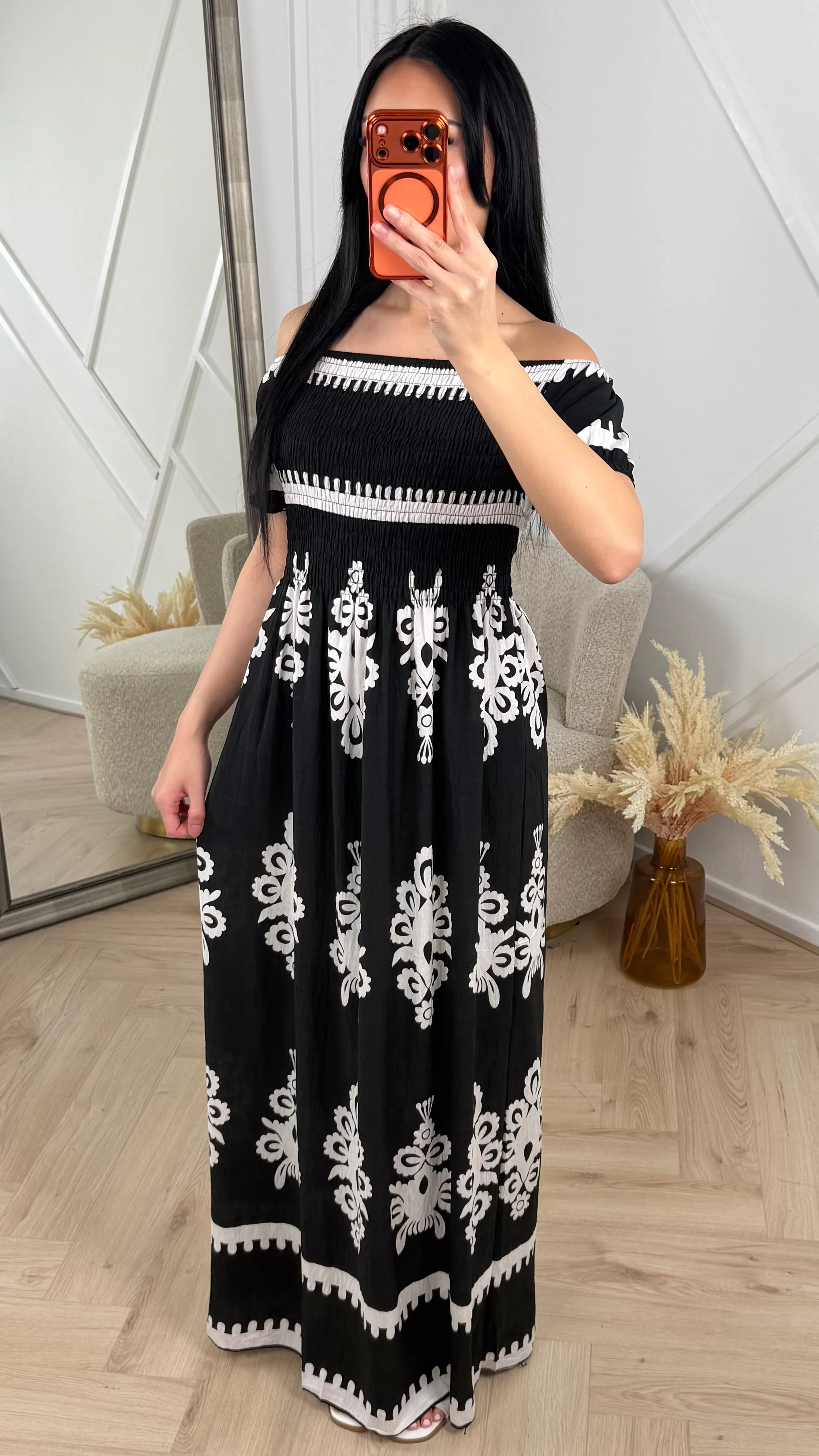 Bohemian Maxi Jurk met Smokdetail B255 - Image 2