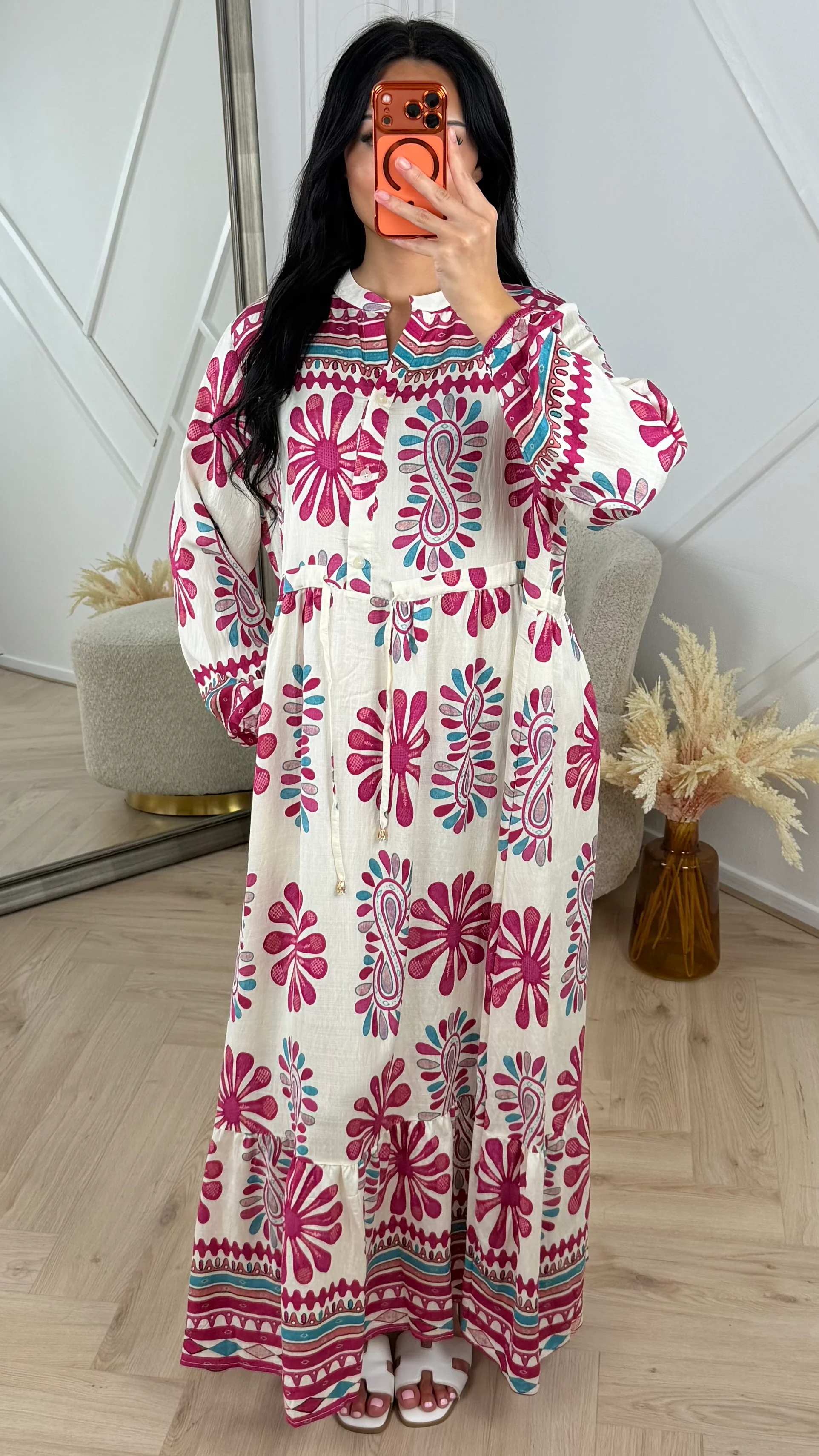 Bohemian Print Maxi Jurk met Ingebouwd Taillekoord 5205 - Image 2
