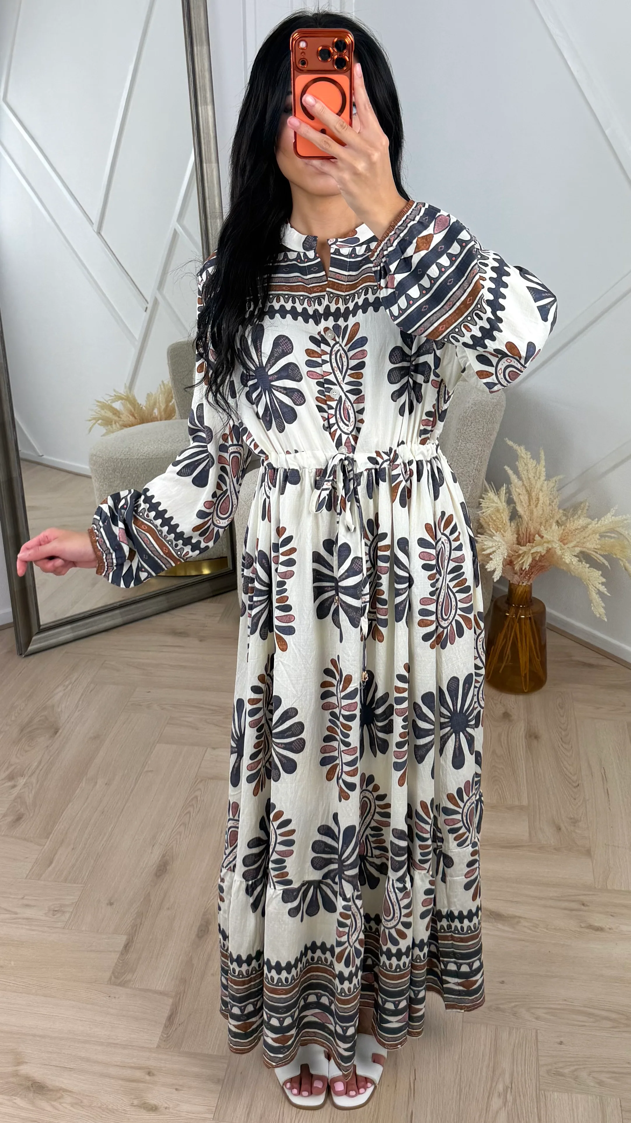 Bohemian Print Maxi Jurk met Ingebouwd Taillekoord 5205 - Image 3