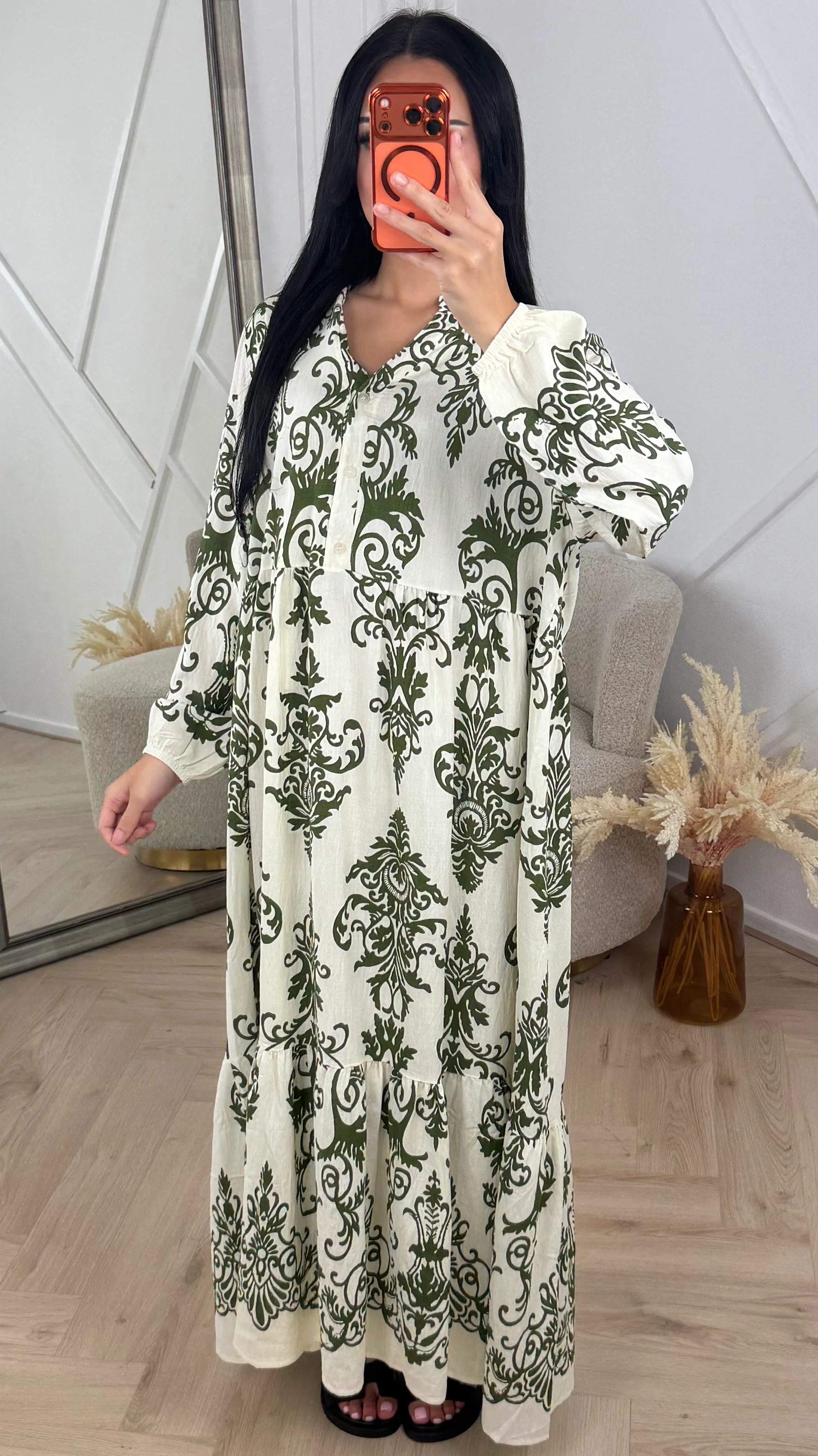 Bohemian Print Maxi Jurk met Knoopsluiting 5612