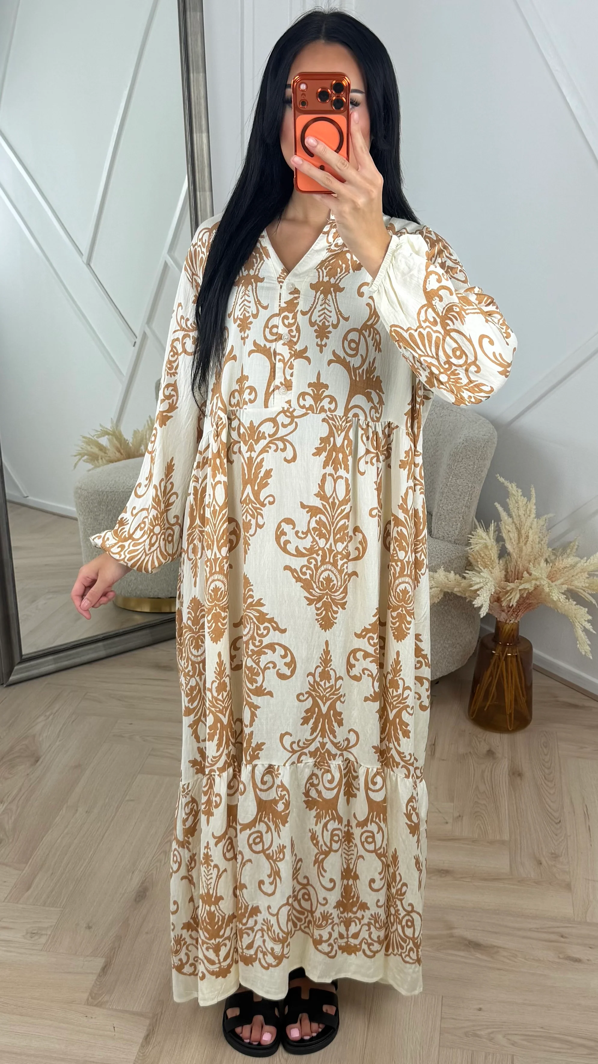 Bohemian Print Maxi Jurk met Knoopsluiting 5612 - Image 4
