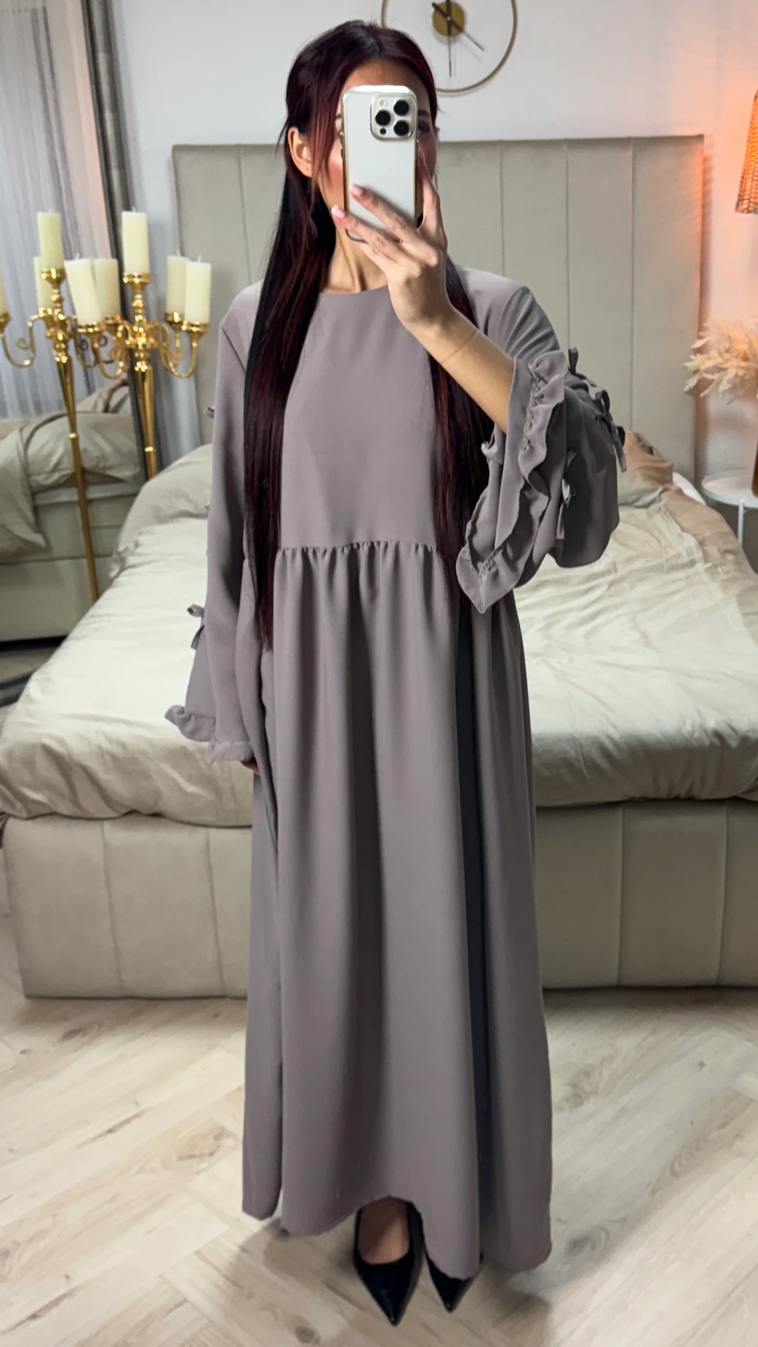 Bow Ties Abaya Ruffle Sleeve Detail - Image 14